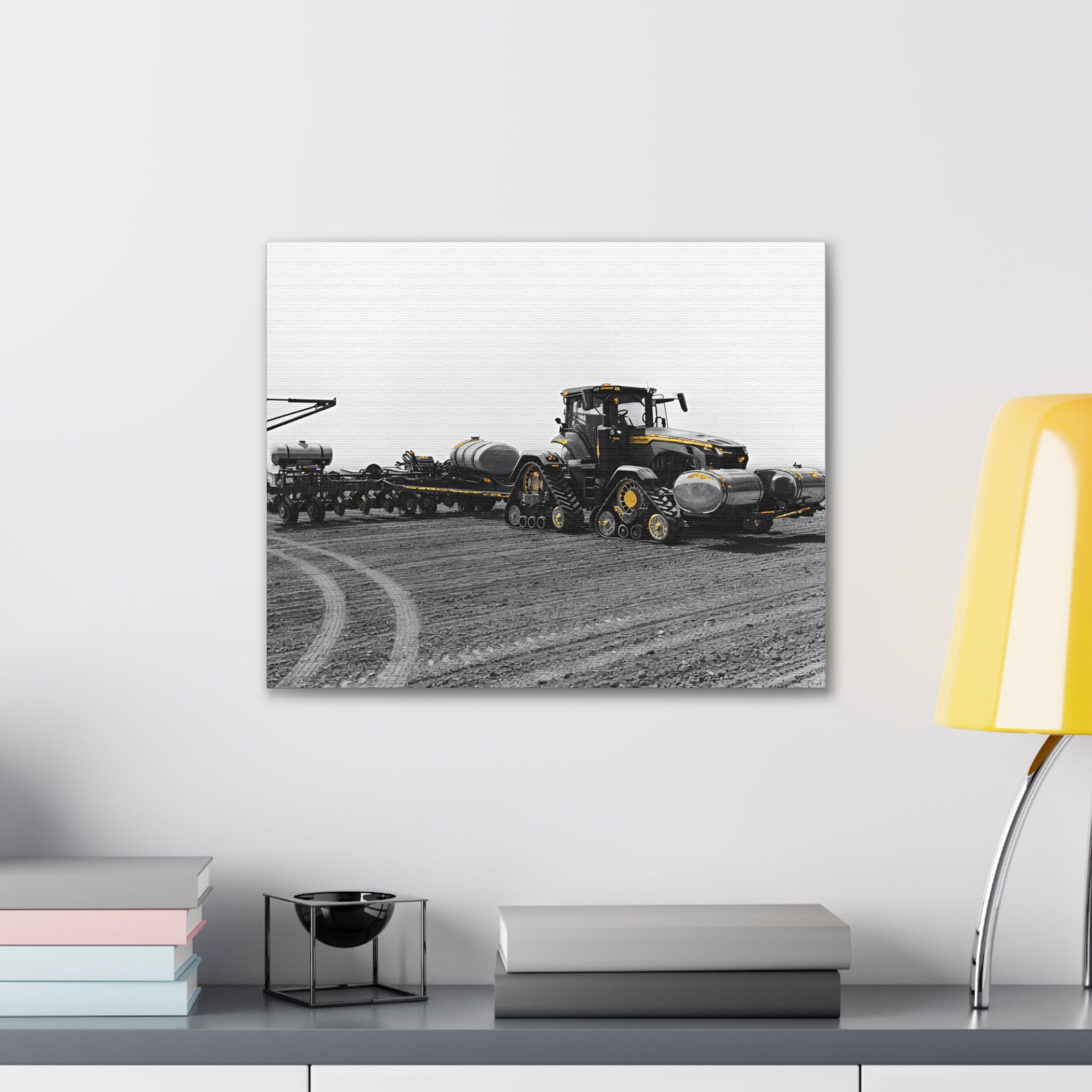 Agricultural Tractor Canvas Print – Black & White Farm Machinery Wall Art