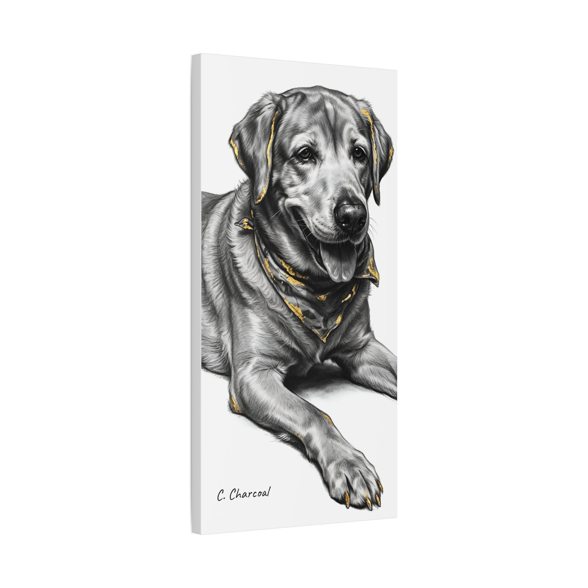Labrador Portrait Canvas Print — Black & White Dog Art with Gold Accents