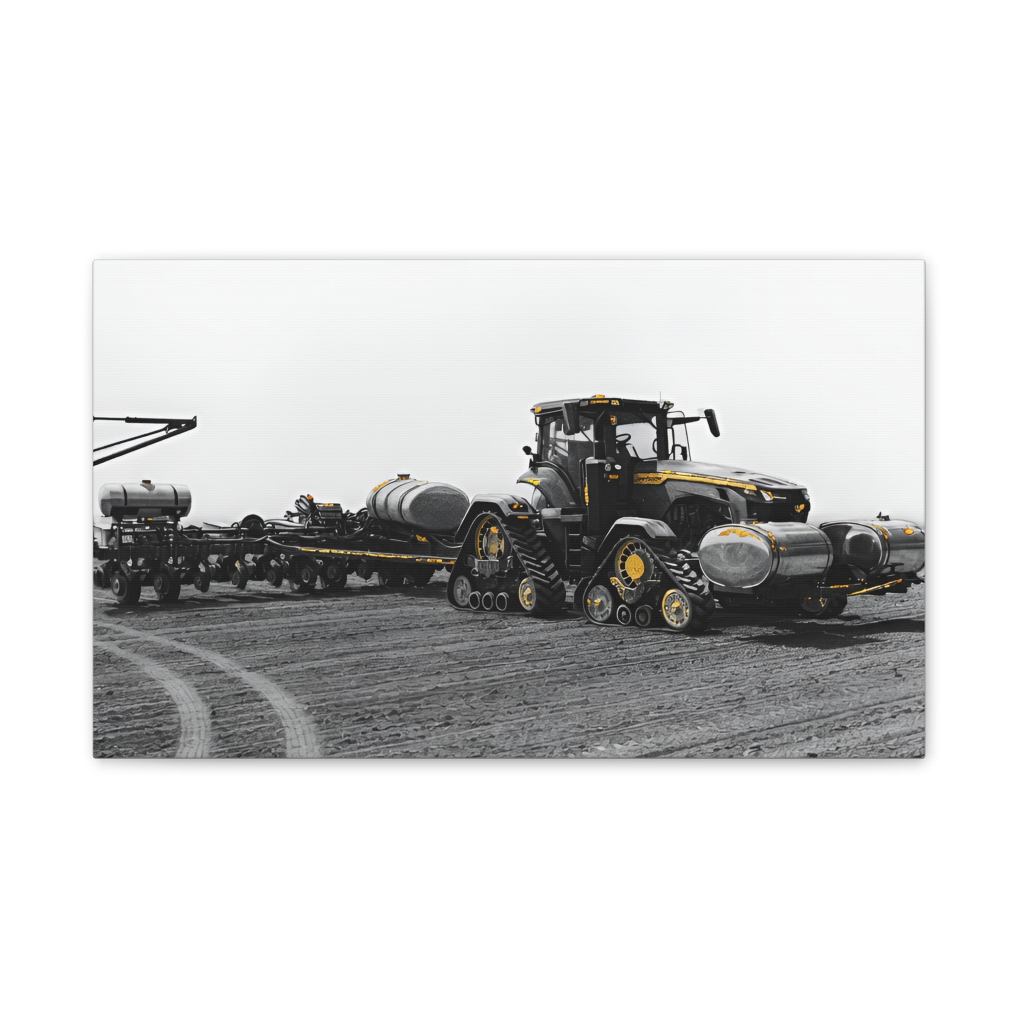 Agricultural Tractor Canvas Print – Black & White Farm Machinery Wall Art