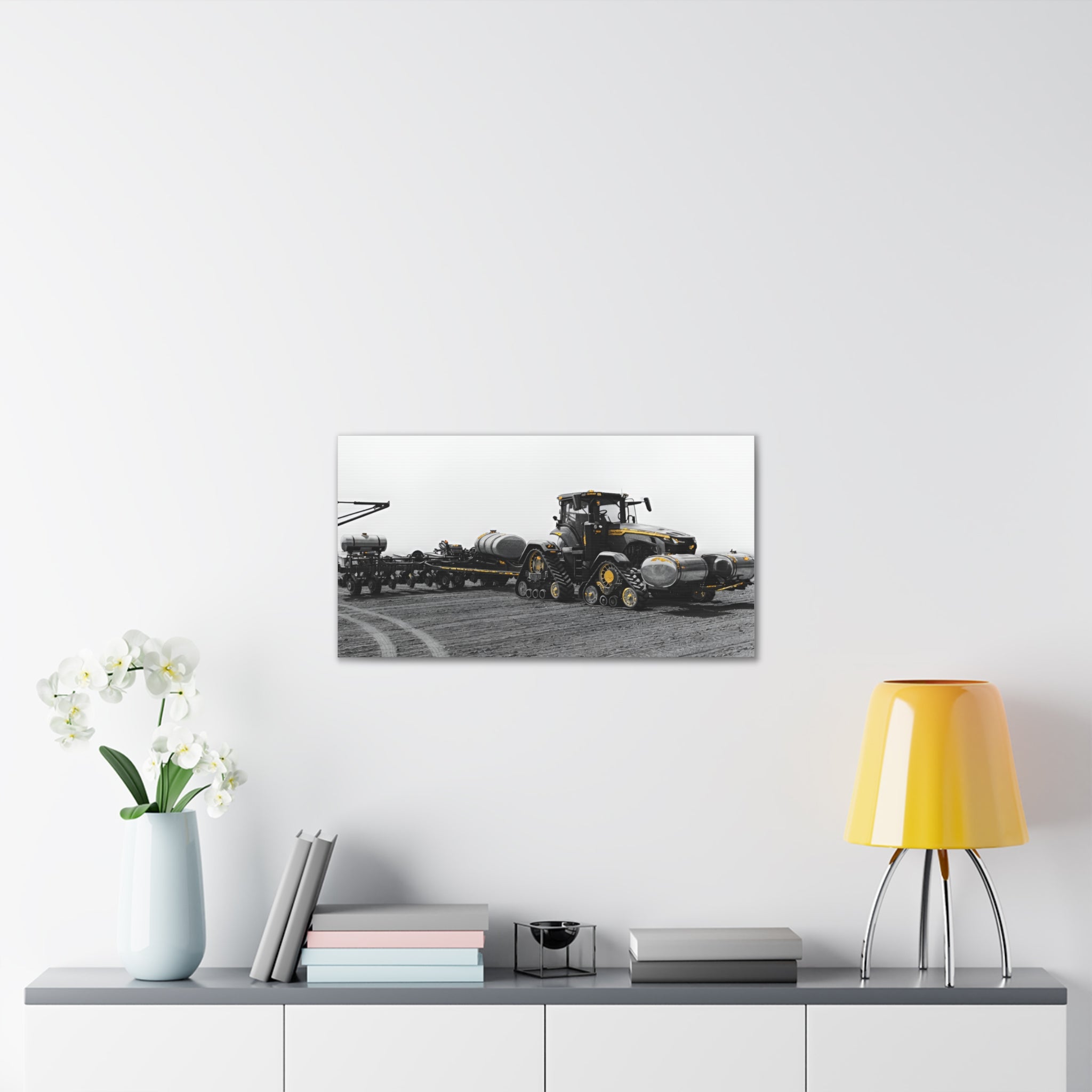 Agricultural Tractor Canvas Print – Black & White Farm Machinery Wall Art