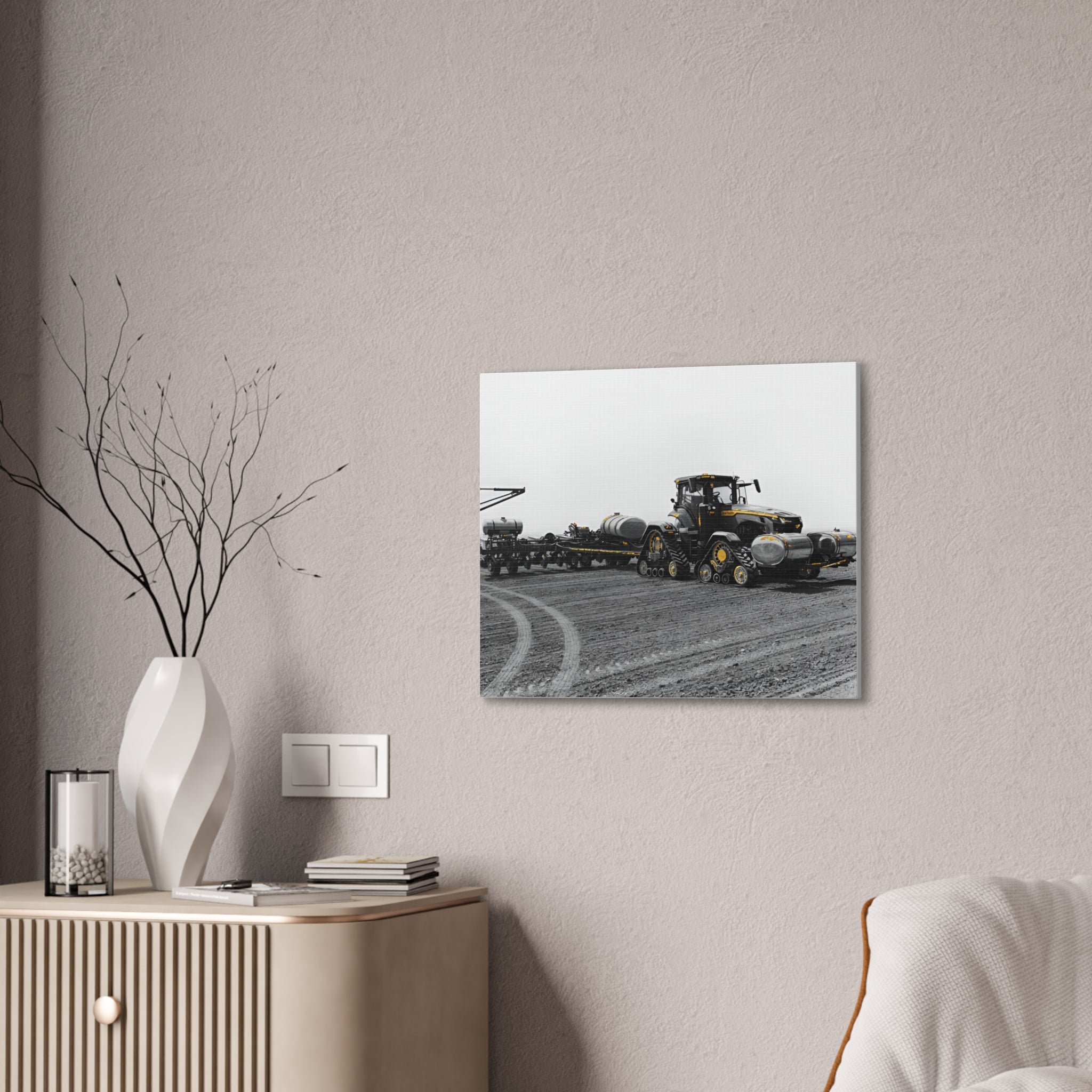 Agricultural Tractor Canvas Print – Black & White Farm Machinery Wall Art