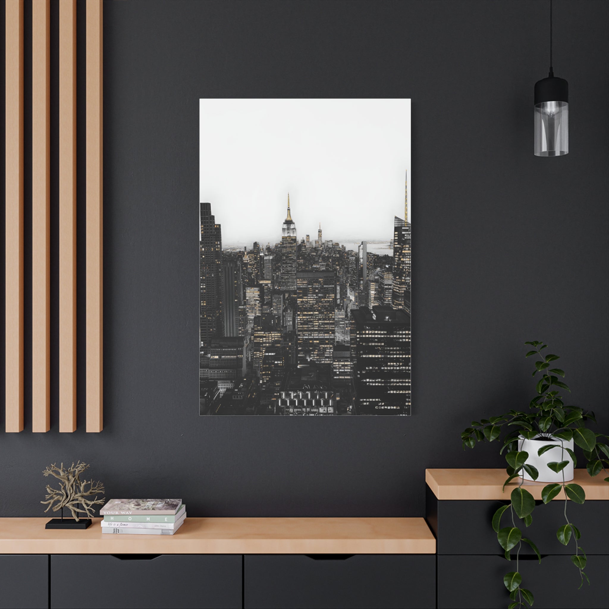 Matte Stretched Canvas Print — Black & White New York City Skyline