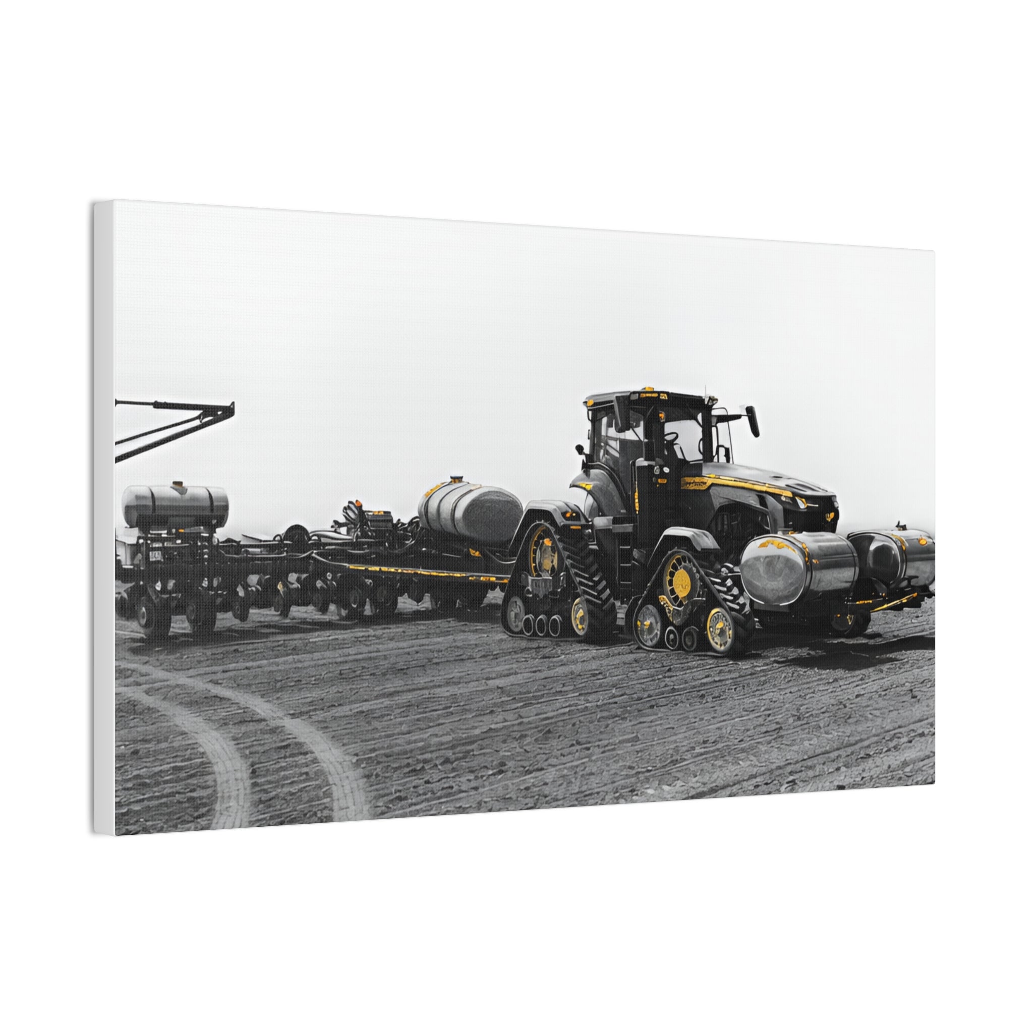 Agricultural Tractor Canvas Print – Black & White Farm Machinery Wall Art