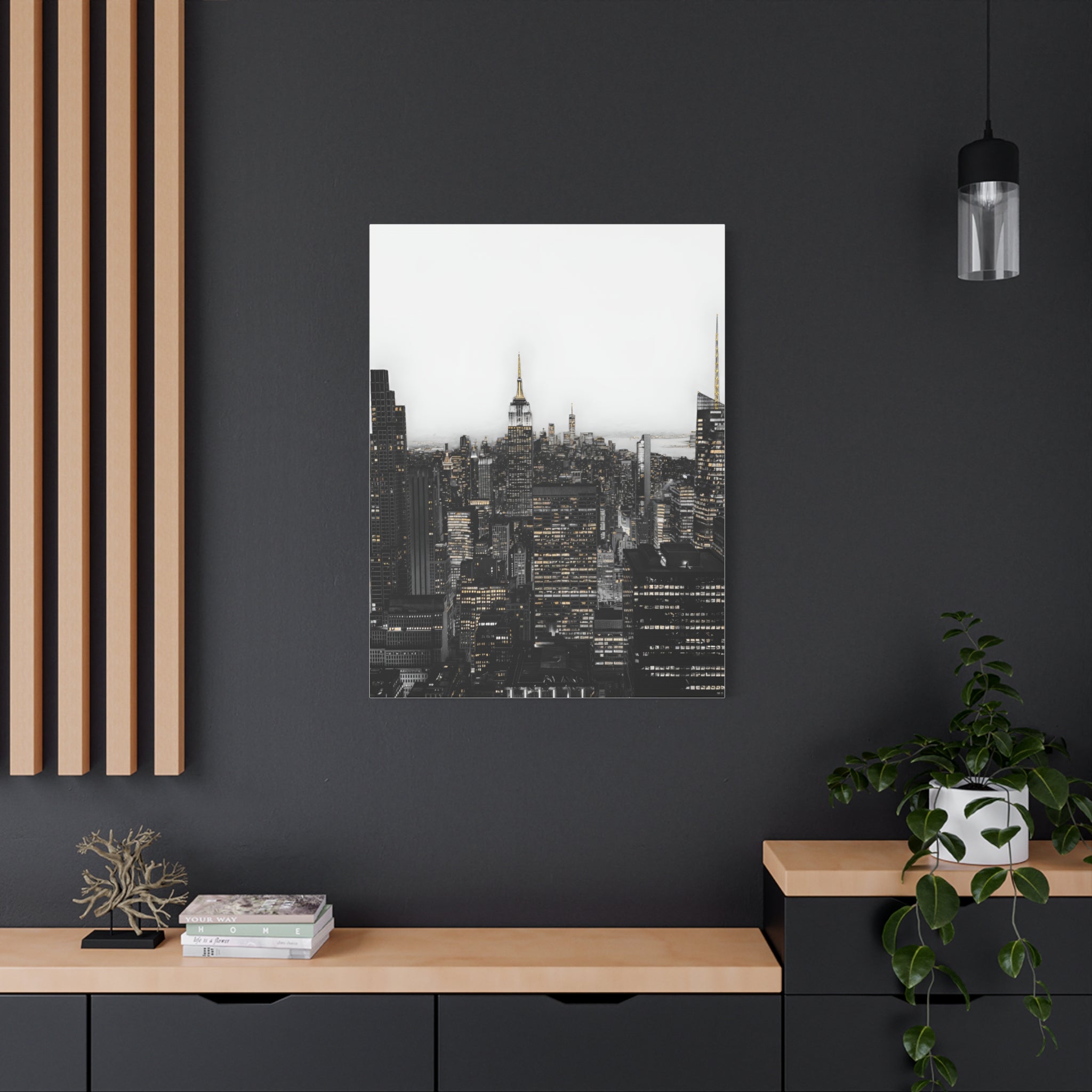Matte Stretched Canvas Print — Black & White New York City Skyline