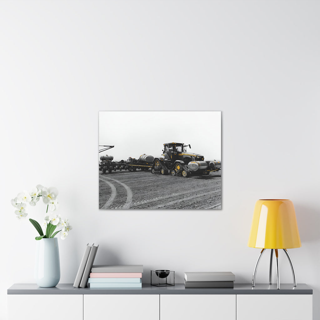 Agricultural Tractor Canvas Print – Black & White Farm Machinery Wall Art