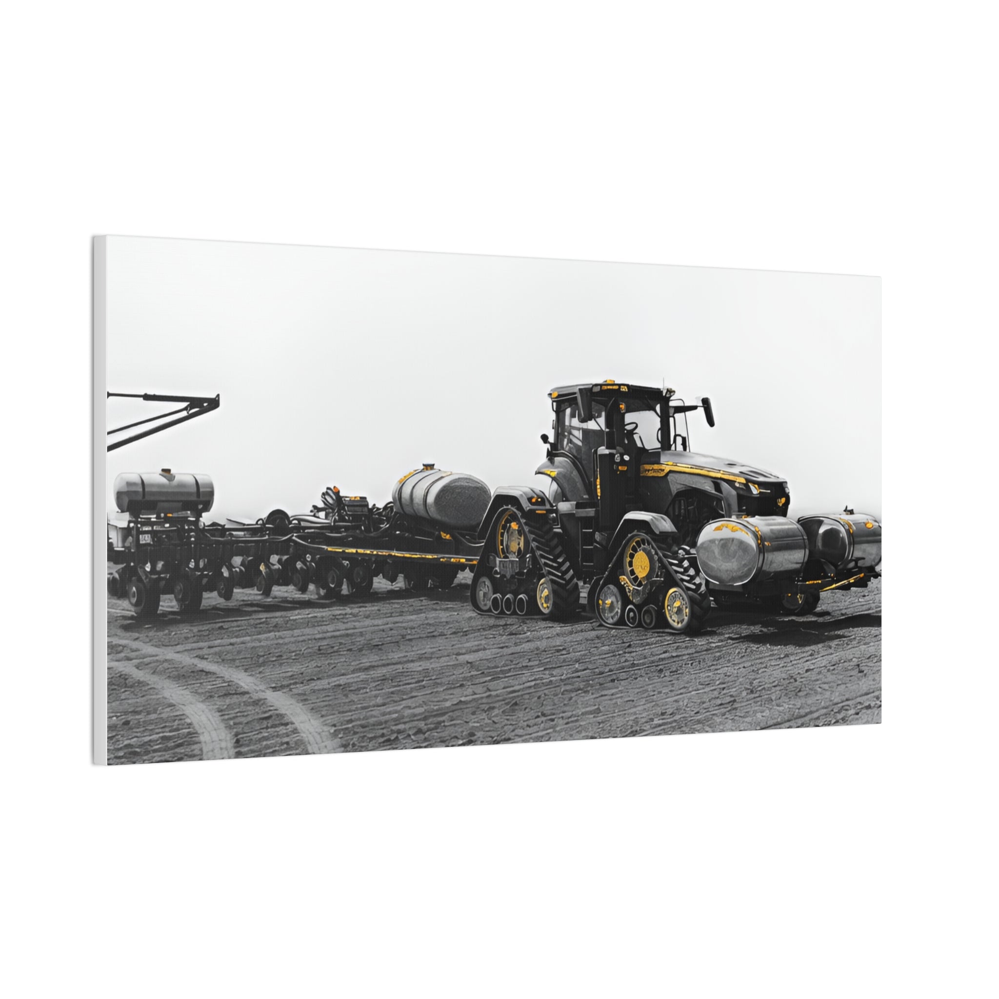 Agricultural Tractor Canvas Print – Black & White Farm Machinery Wall Art