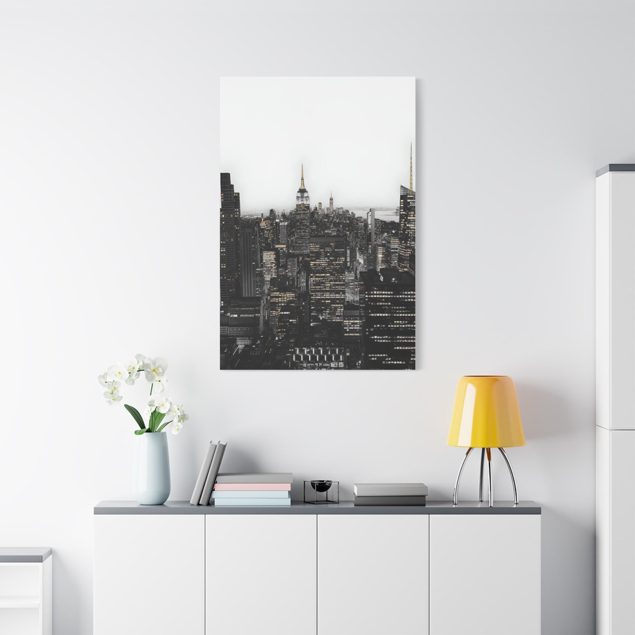 Matte Stretched Canvas Print — Black & White New York City Skyline