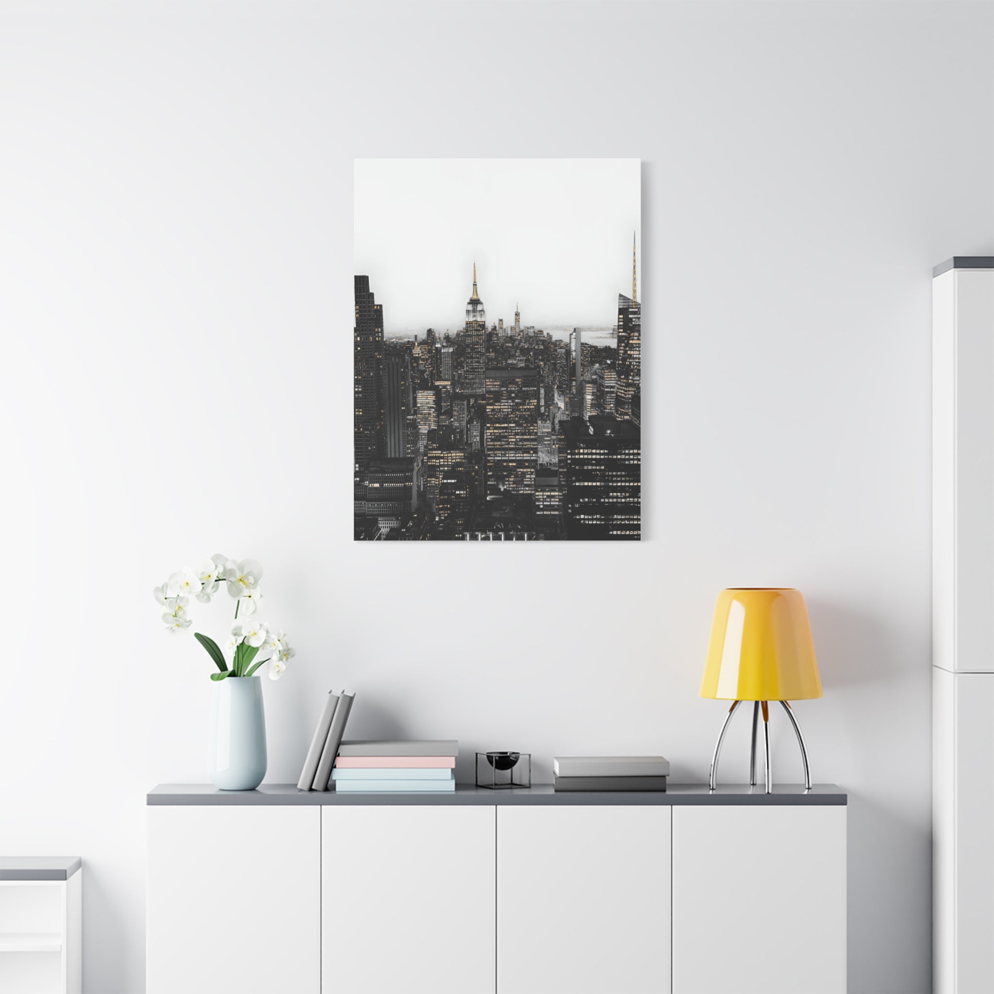 Matte Stretched Canvas Print — Black & White New York City Skyline