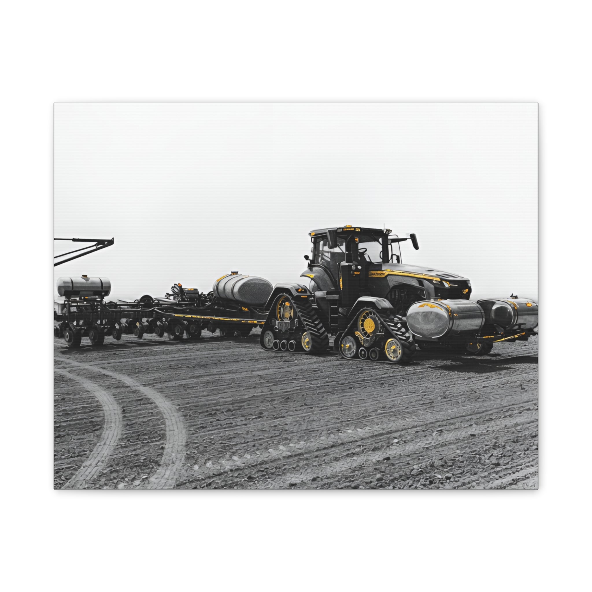 Agricultural Tractor Canvas Print – Black & White Farm Machinery Wall Art