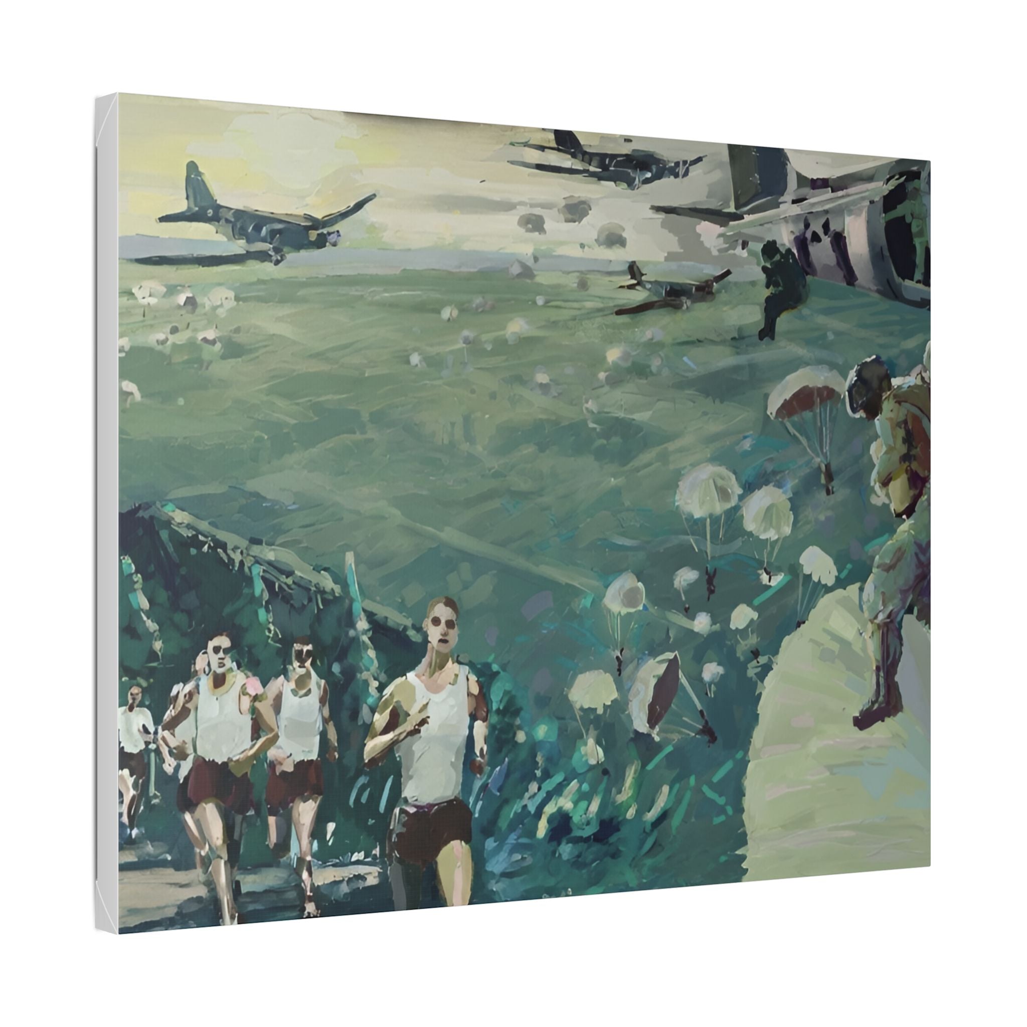 Vintage Parachute Runners Canvas Print — WWII Airborne Scenic Wall Art