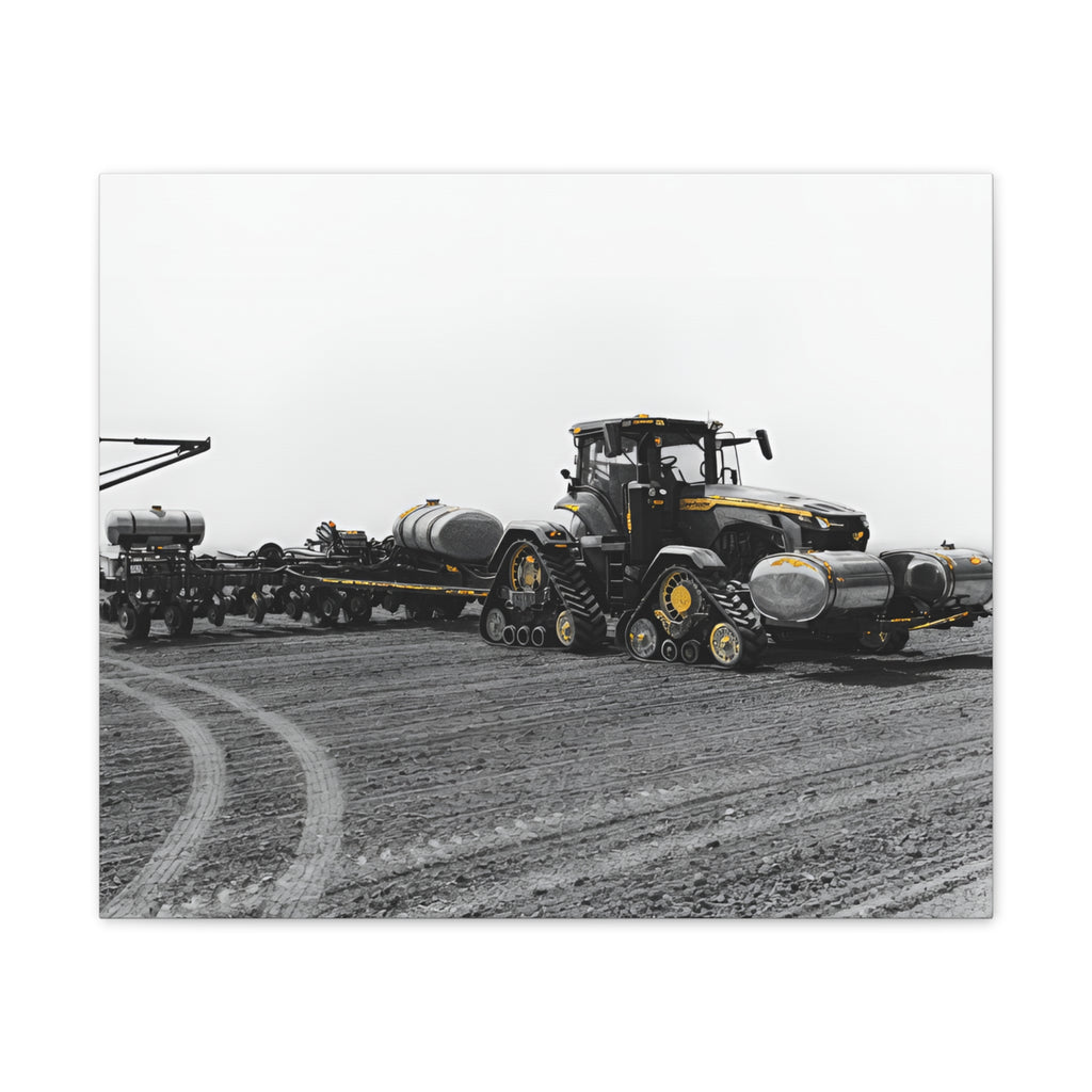 Agricultural Tractor Canvas Print – Black & White Farm Machinery Wall Art