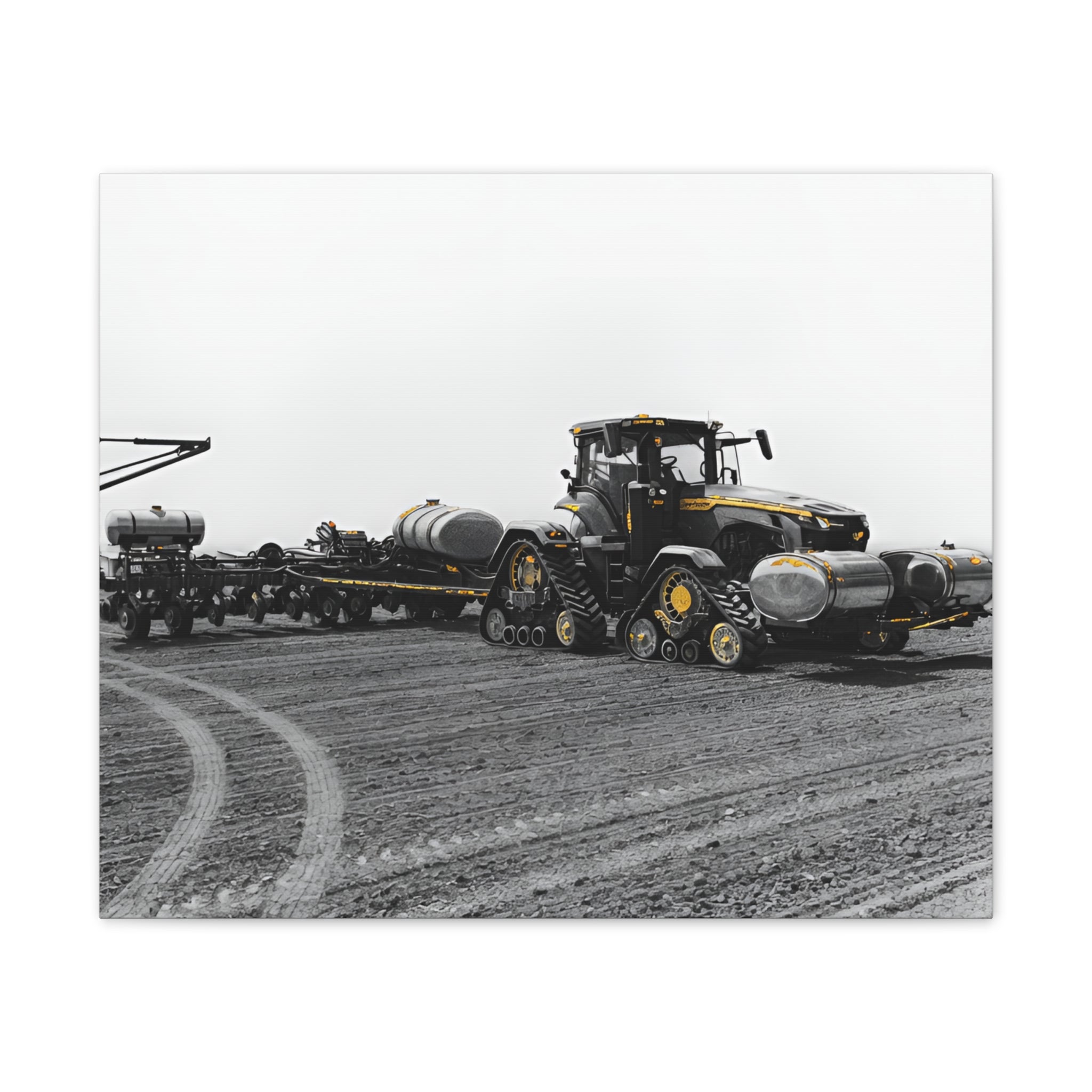 Agricultural Tractor Canvas Print – Black & White Farm Machinery Wall Art