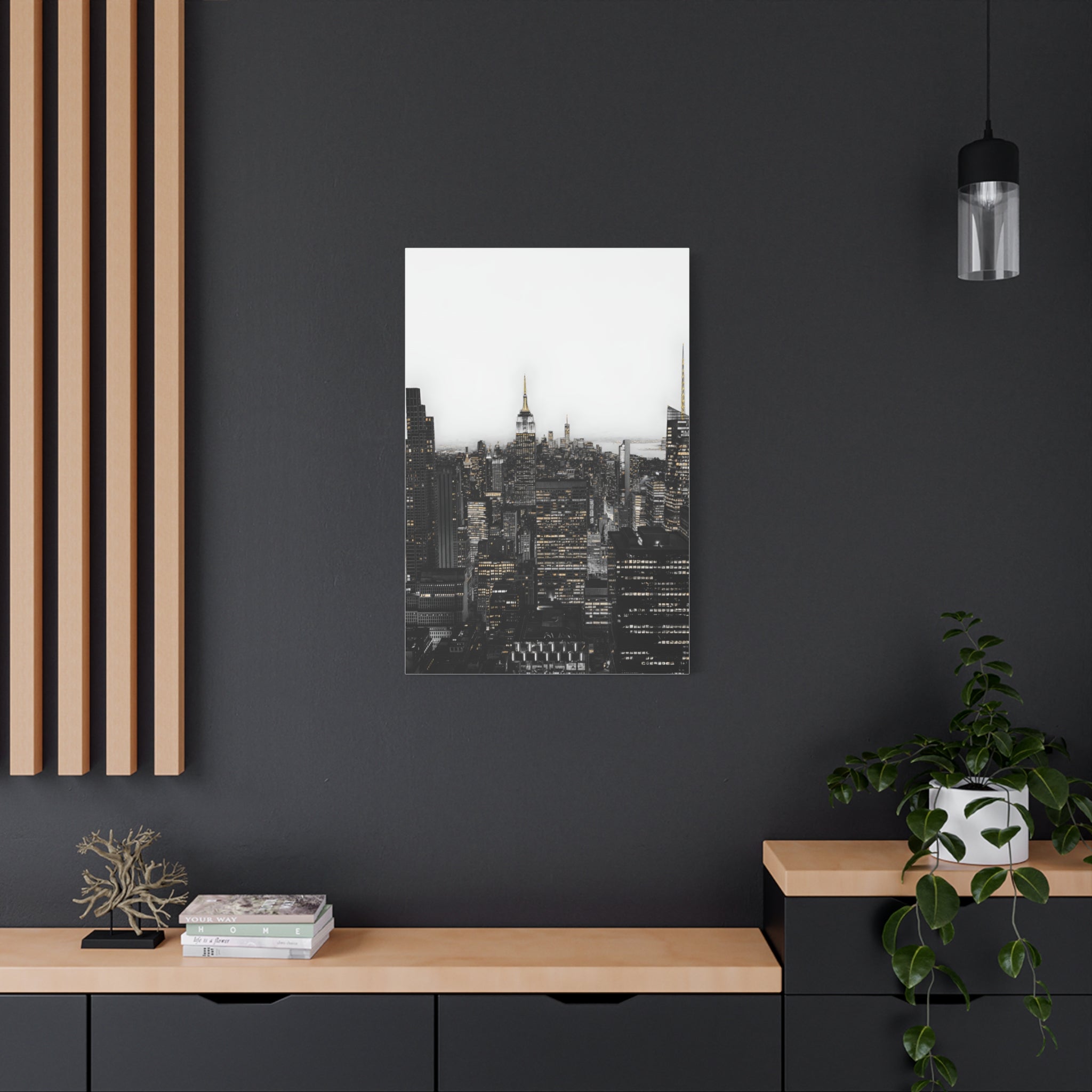 Matte Stretched Canvas Print — Black & White New York City Skyline