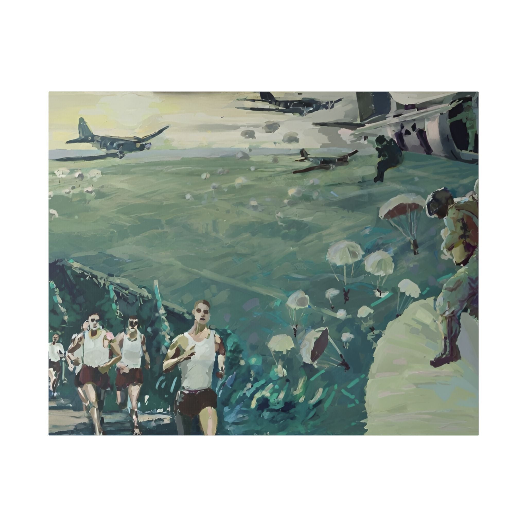 Vintage Parachute Runners Canvas Print — WWII Airborne Scenic Wall Art