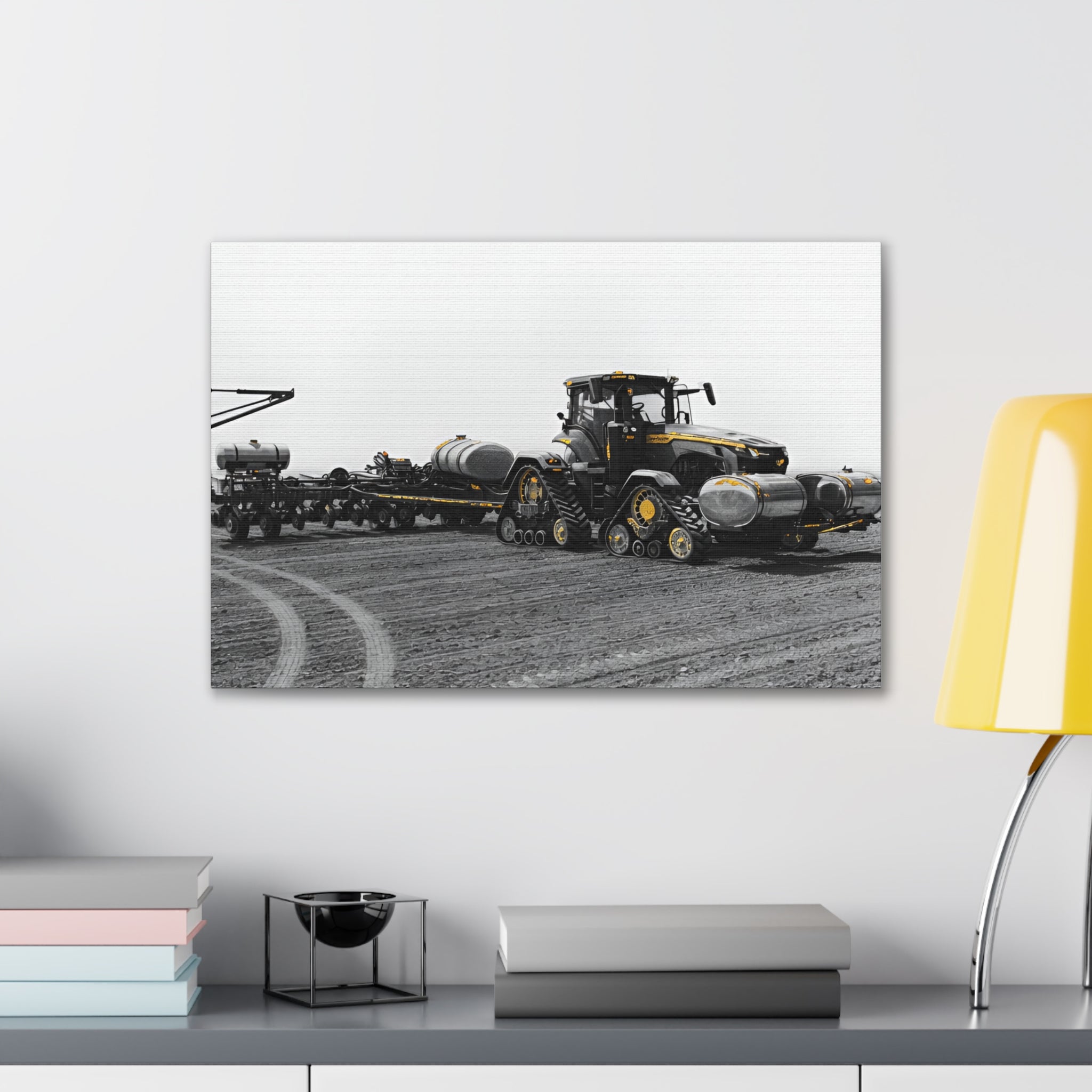 Agricultural Tractor Canvas Print – Black & White Farm Machinery Wall Art