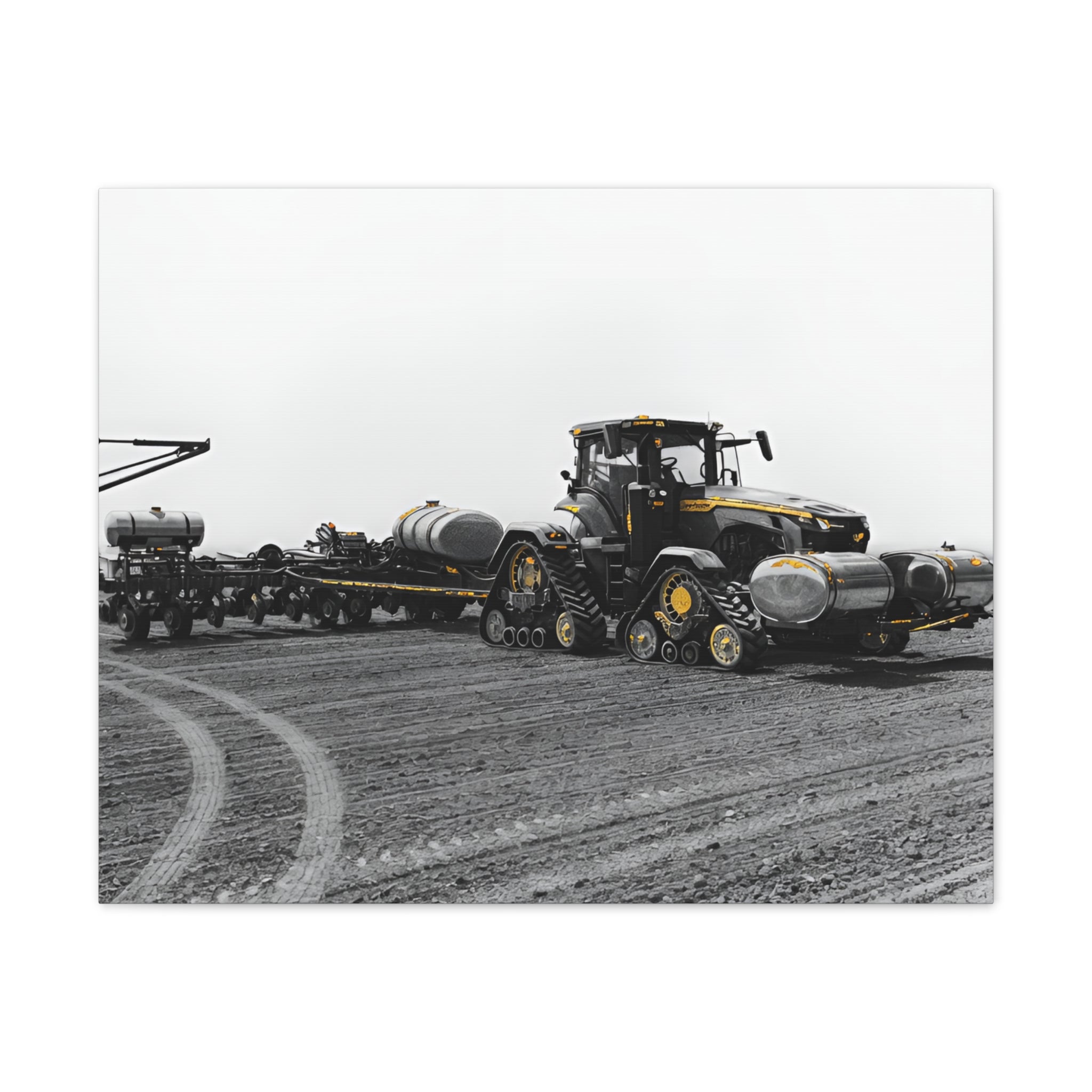 Agricultural Tractor Canvas Print – Black & White Farm Machinery Wall Art