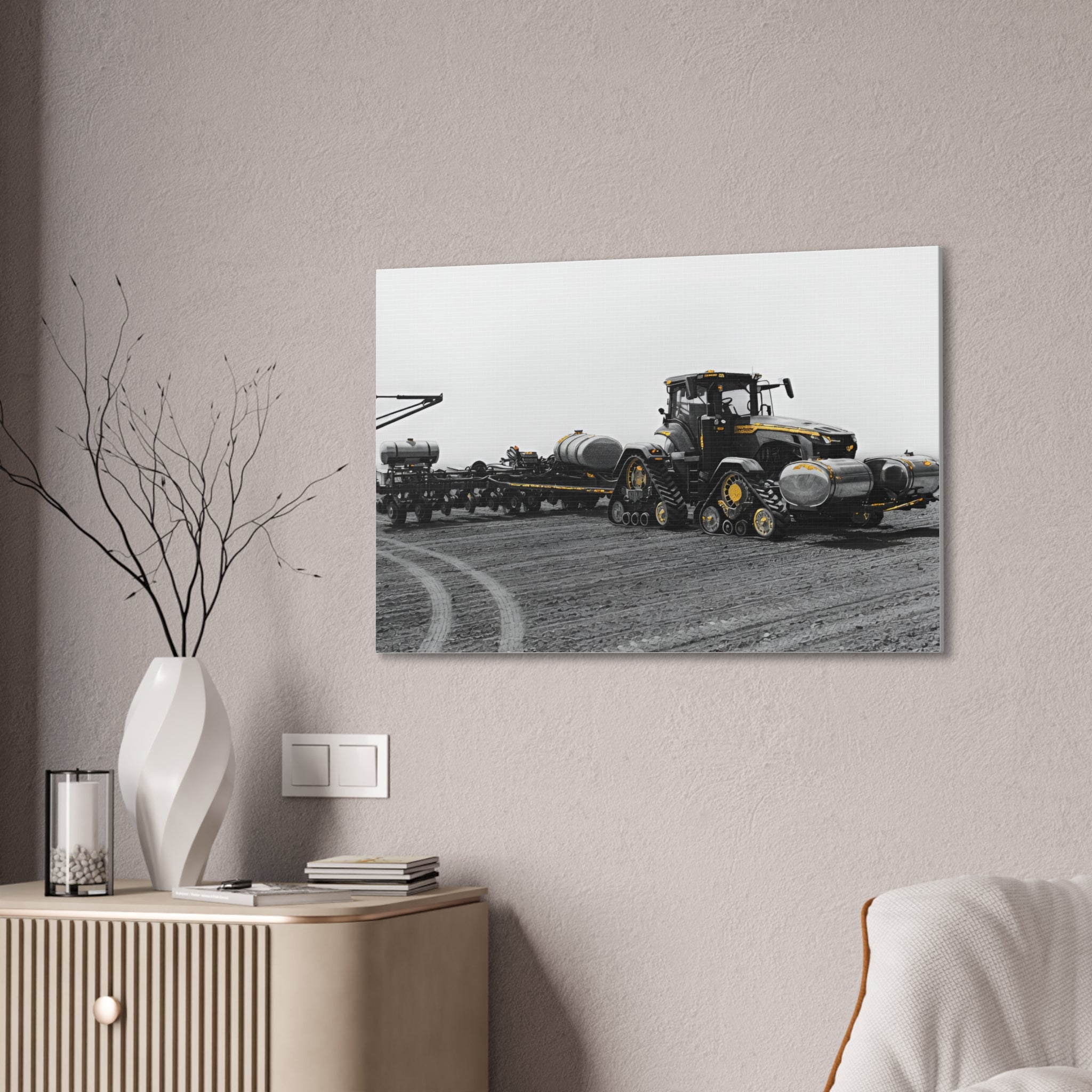 Agricultural Tractor Canvas Print – Black & White Farm Machinery Wall Art