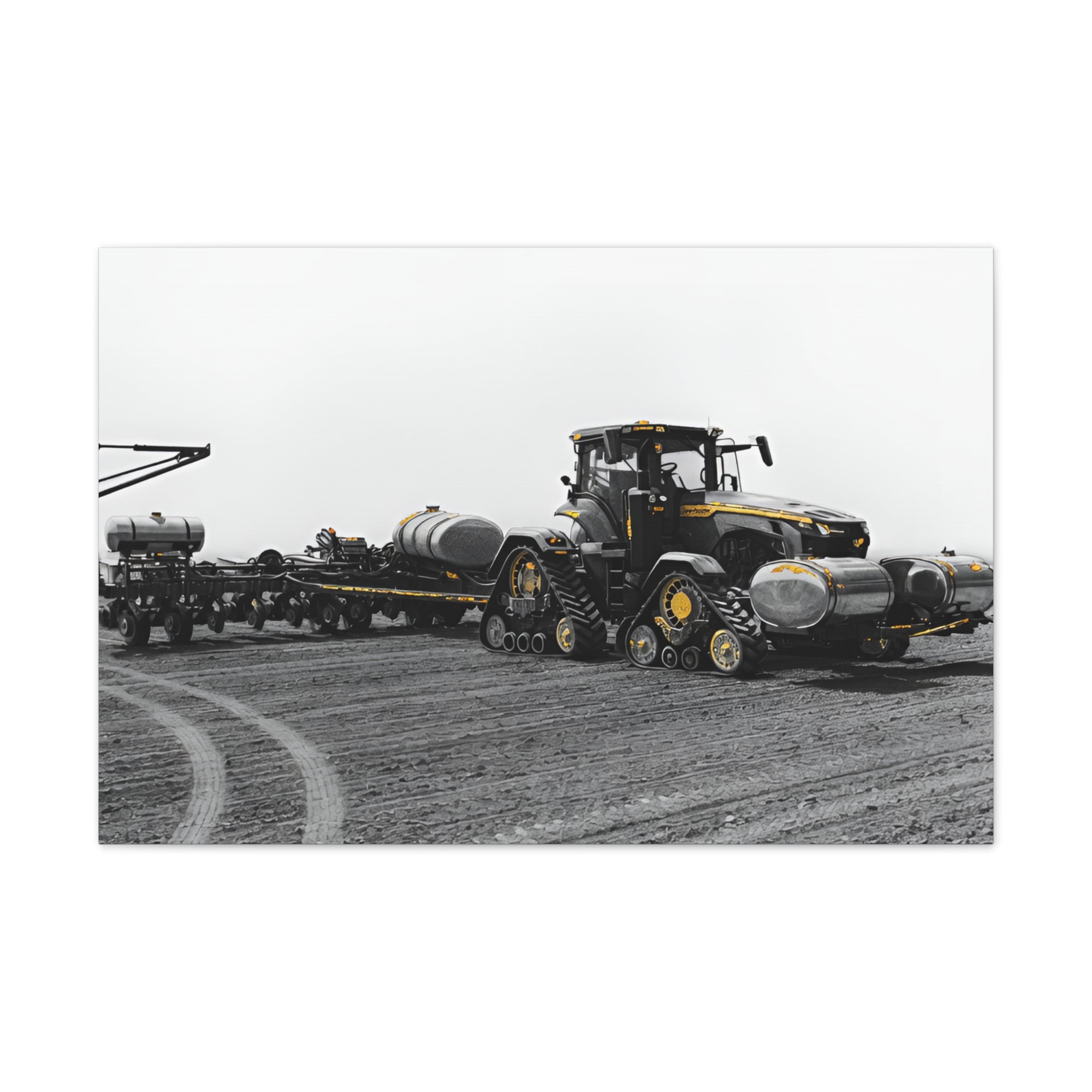 Agricultural Tractor Canvas Print – Black & White Farm Machinery Wall Art