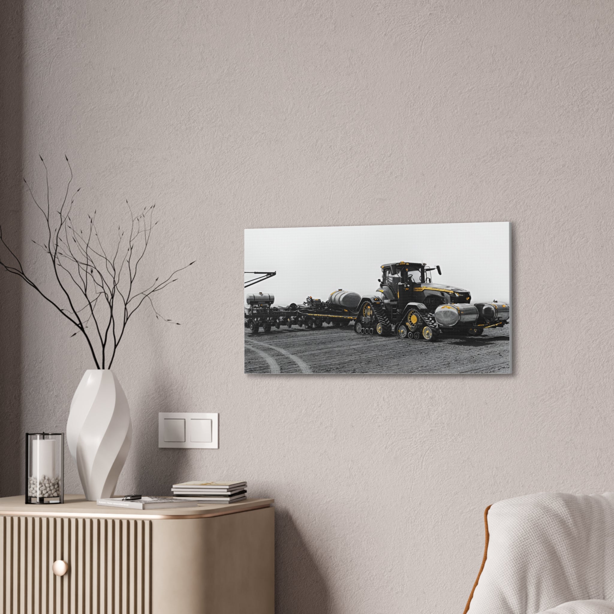 Agricultural Tractor Canvas Print – Black & White Farm Machinery Wall Art