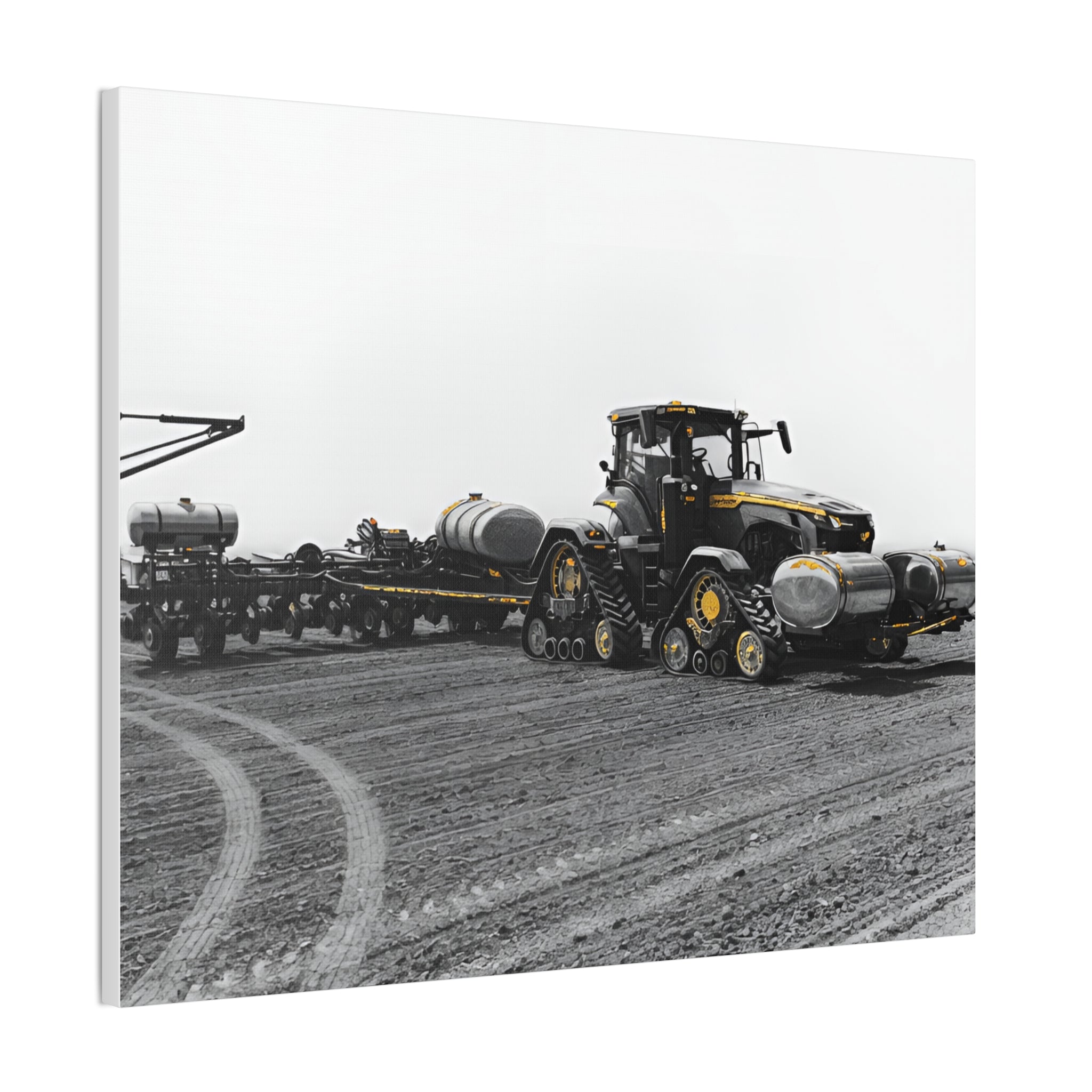 Agricultural Tractor Canvas Print – Black & White Farm Machinery Wall Art