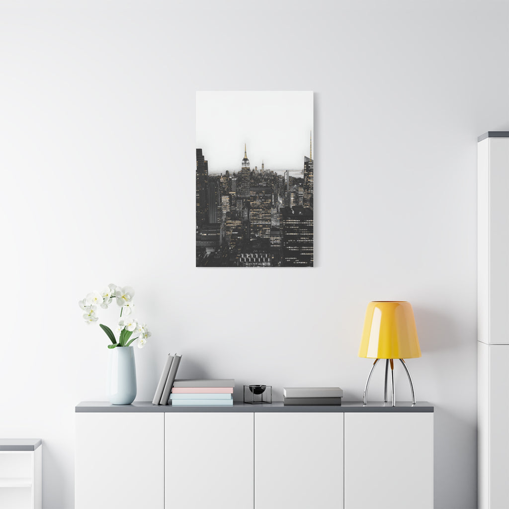 Matte Stretched Canvas Print — Black & White New York City Skyline