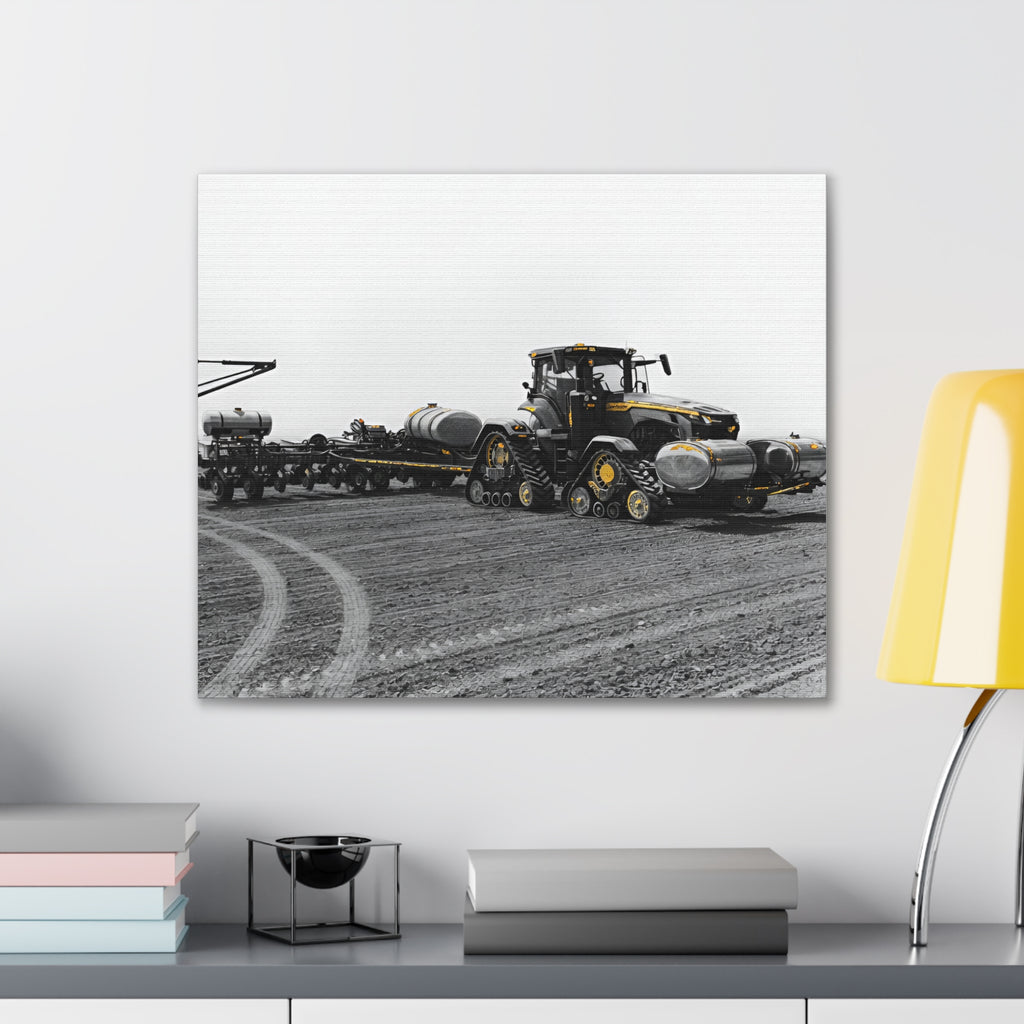 Agricultural Tractor Canvas Print – Black & White Farm Machinery Wall Art