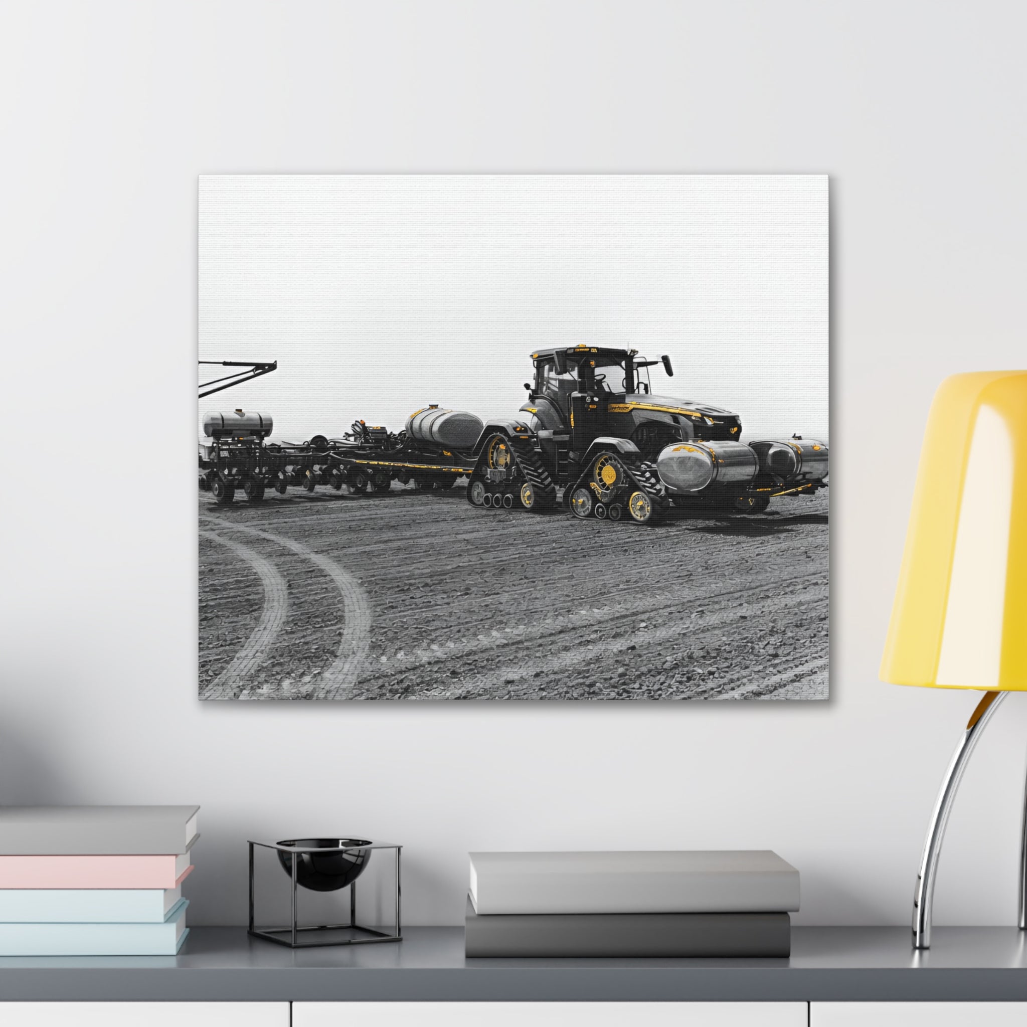 Agricultural Tractor Canvas Print – Black & White Farm Machinery Wall Art