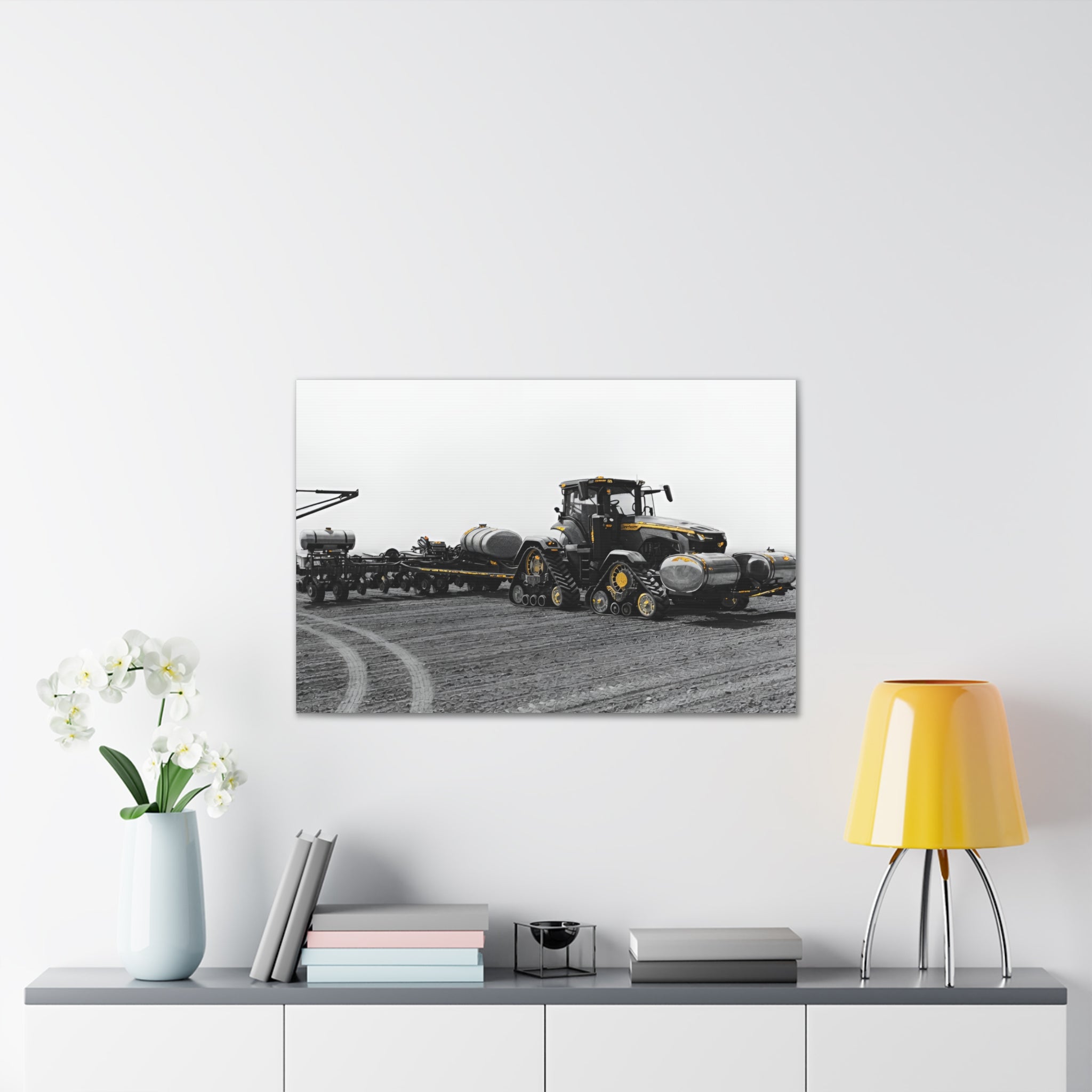 Agricultural Tractor Canvas Print – Black & White Farm Machinery Wall Art
