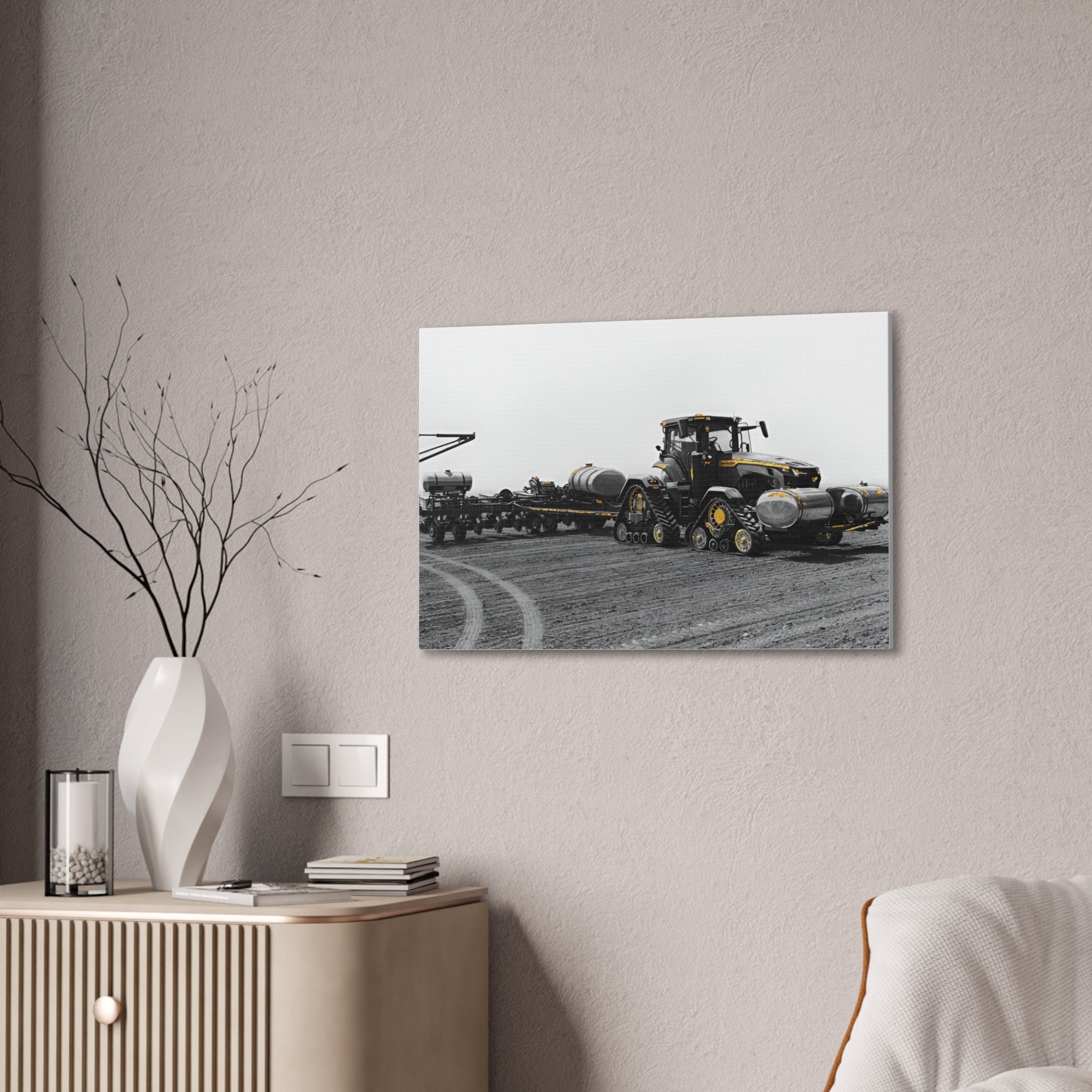Agricultural Tractor Canvas Print – Black & White Farm Machinery Wall Art