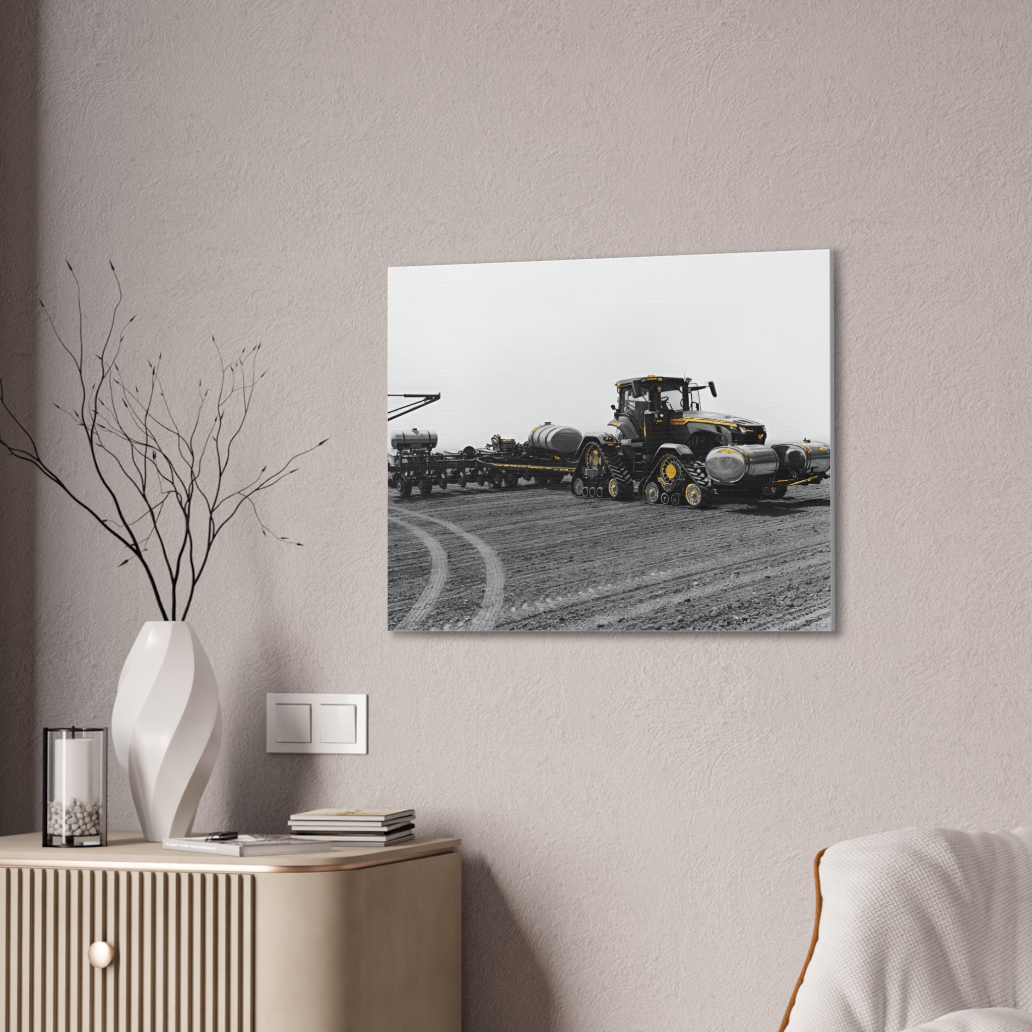 Agricultural Tractor Canvas Print – Black & White Farm Machinery Wall Art