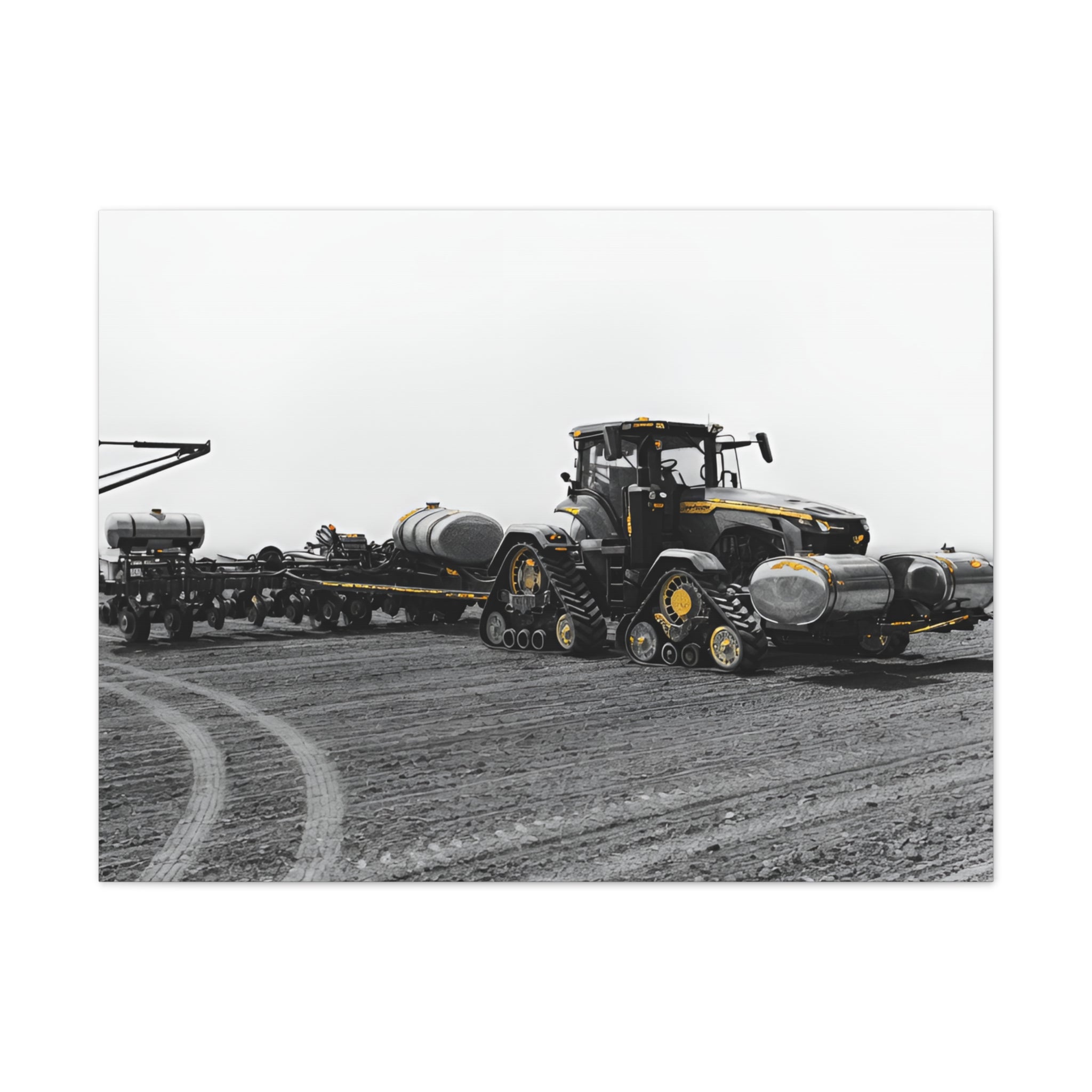 Agricultural Tractor Canvas Print – Black & White Farm Machinery Wall Art