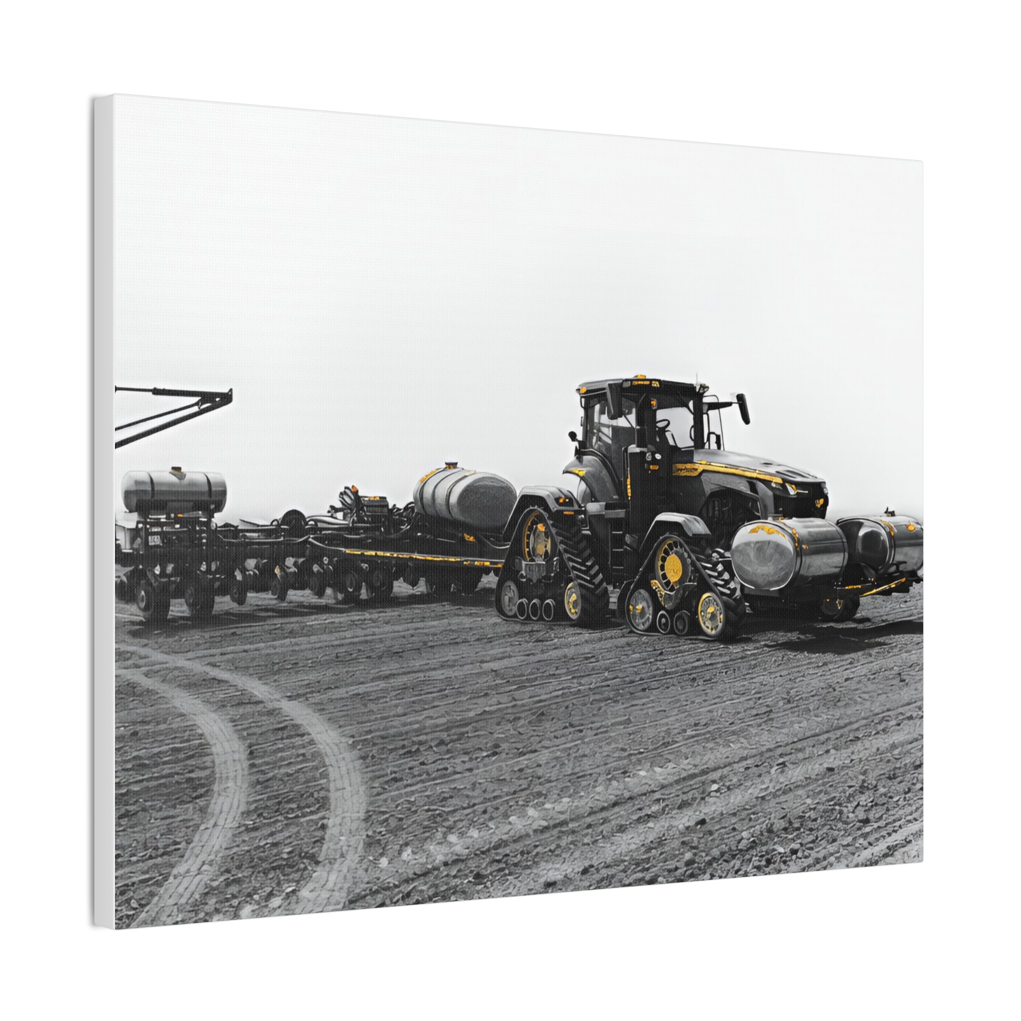 Agricultural Tractor Canvas Print – Black & White Farm Machinery Wall Art