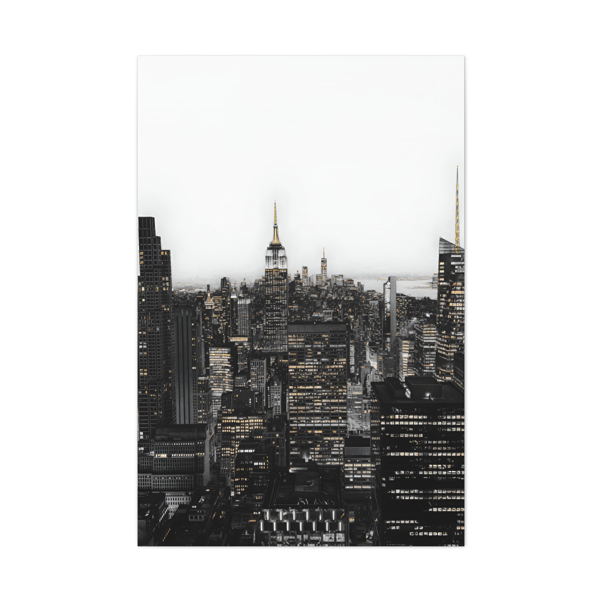 Matte Stretched Canvas Print — Black & White New York City Skyline