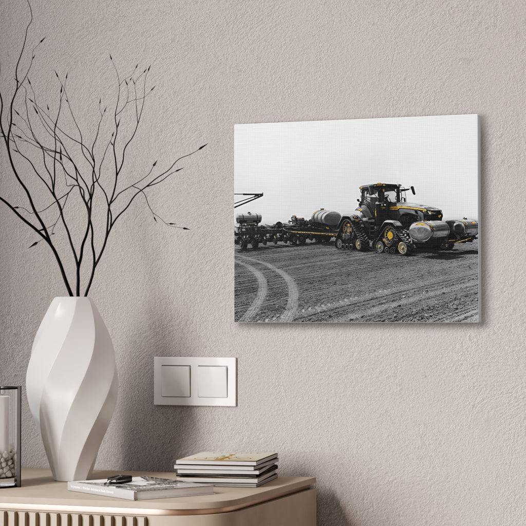 Agricultural Tractor Canvas Print – Black & White Farm Machinery Wall Art