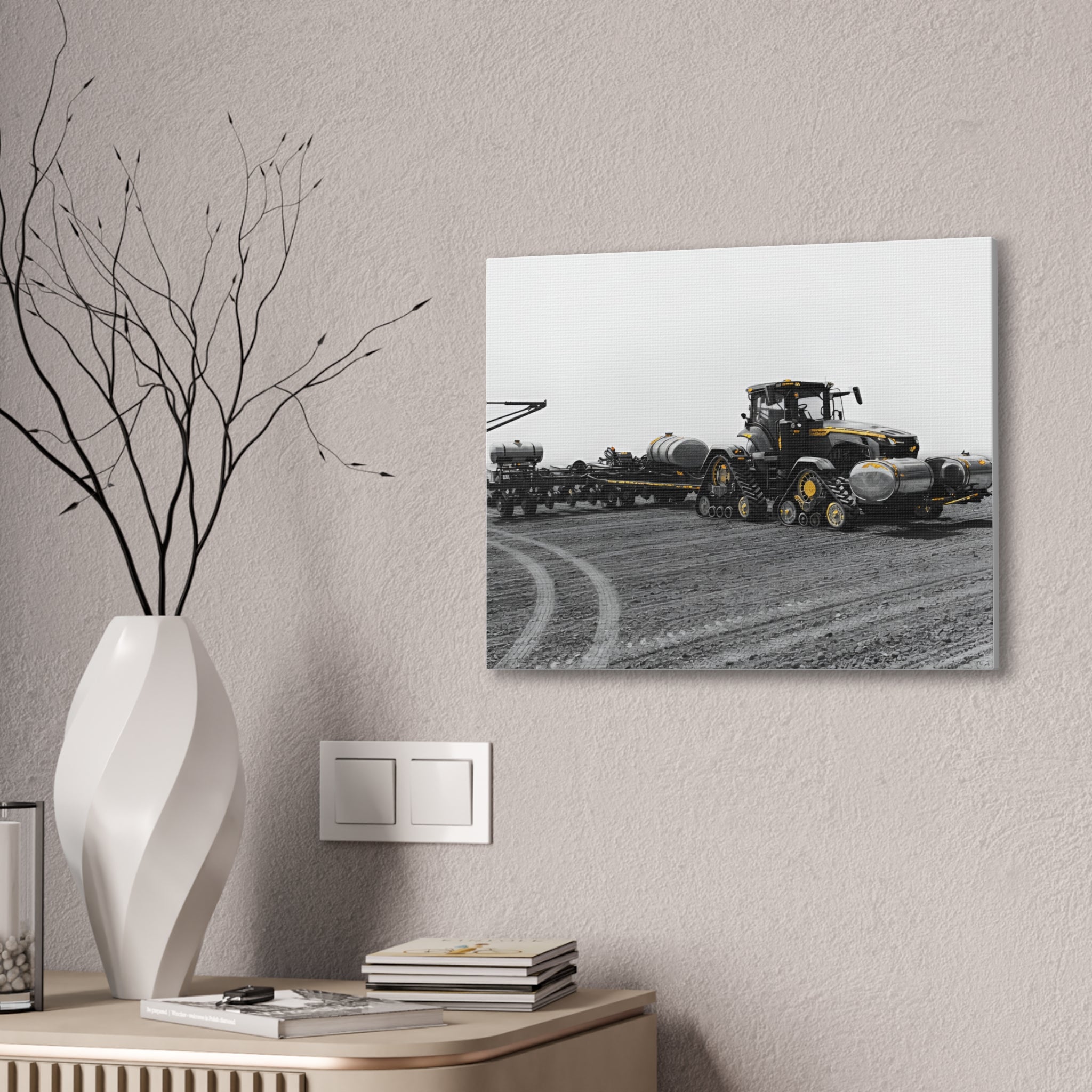 Agricultural Tractor Canvas Print – Black & White Farm Machinery Wall Art