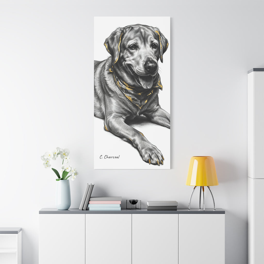 Labrador Portrait Canvas Print — Black & White Dog Art with Gold Accents