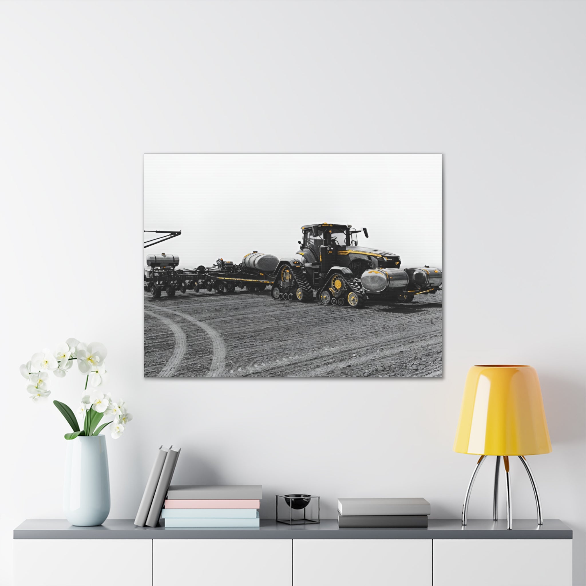 Agricultural Tractor Canvas Print – Black & White Farm Machinery Wall Art
