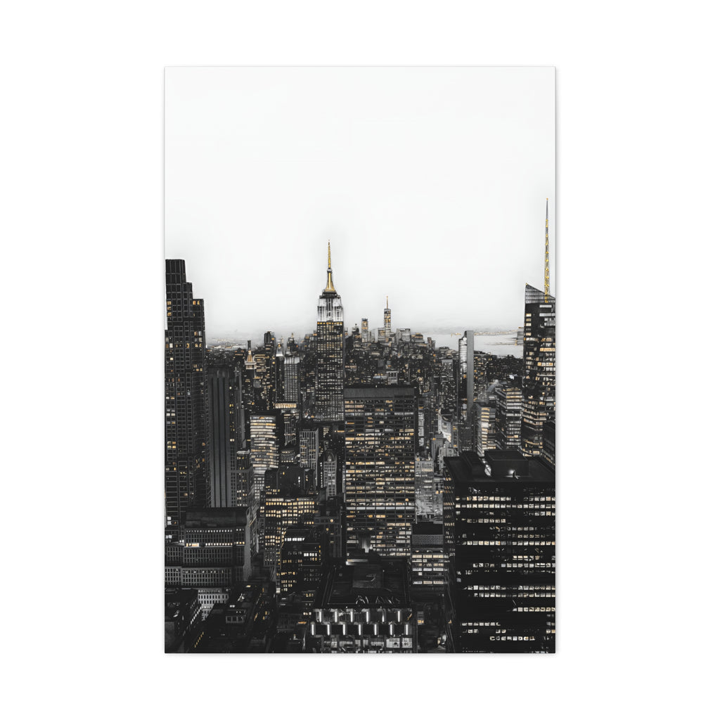 Matte Stretched Canvas Print — Black & White New York City Skyline