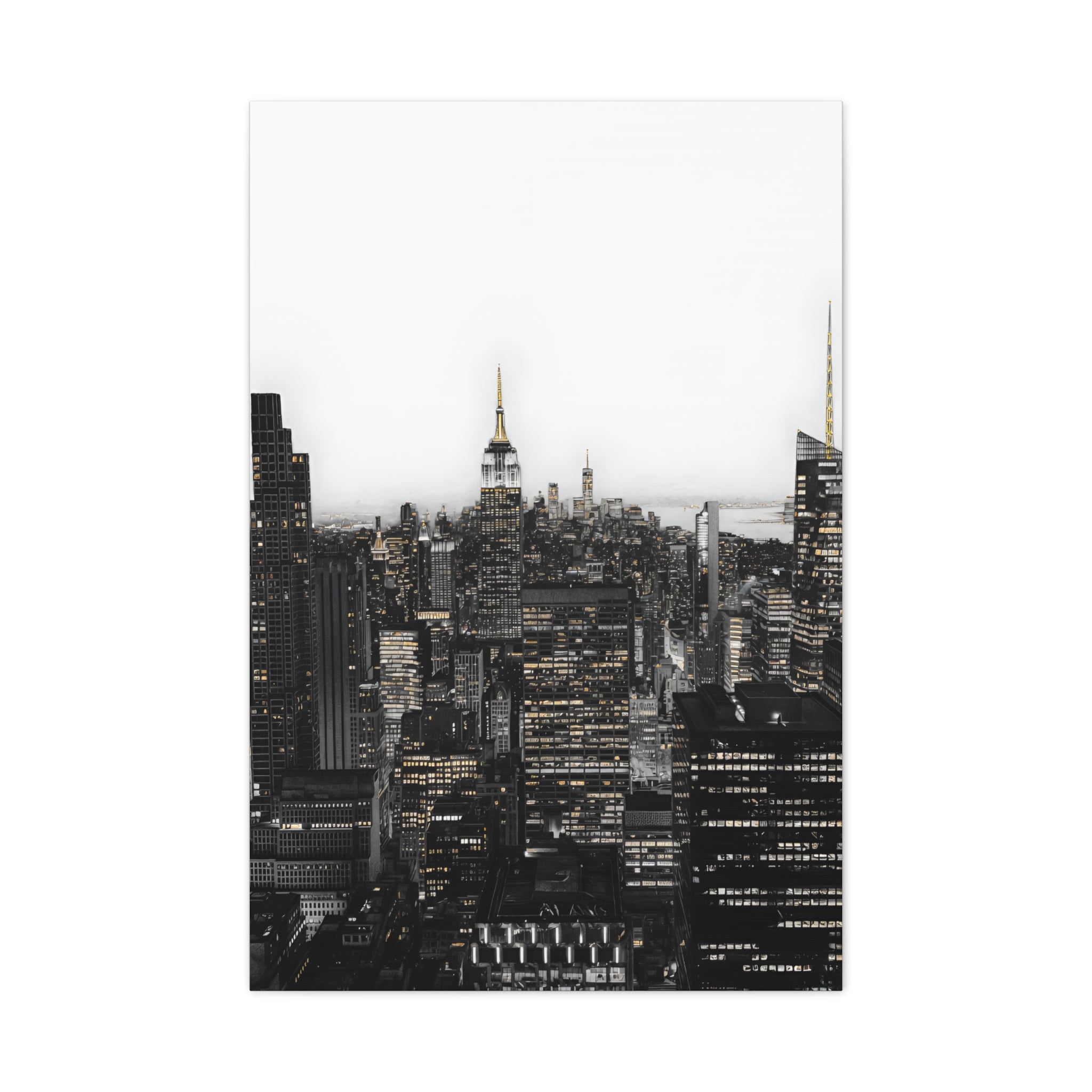 Matte Stretched Canvas Print — Black & White New York City Skyline
