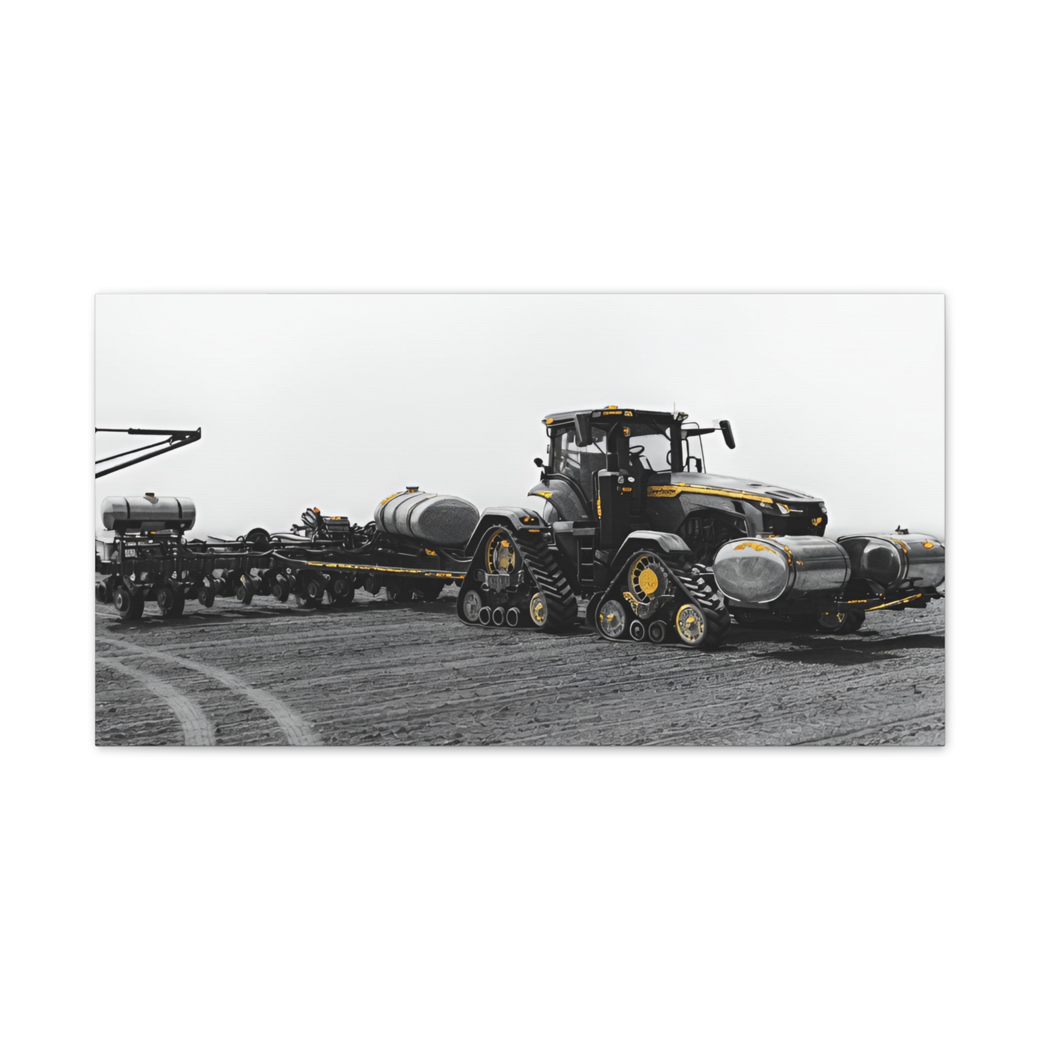 Agricultural Tractor Canvas Print – Black & White Farm Machinery Wall Art