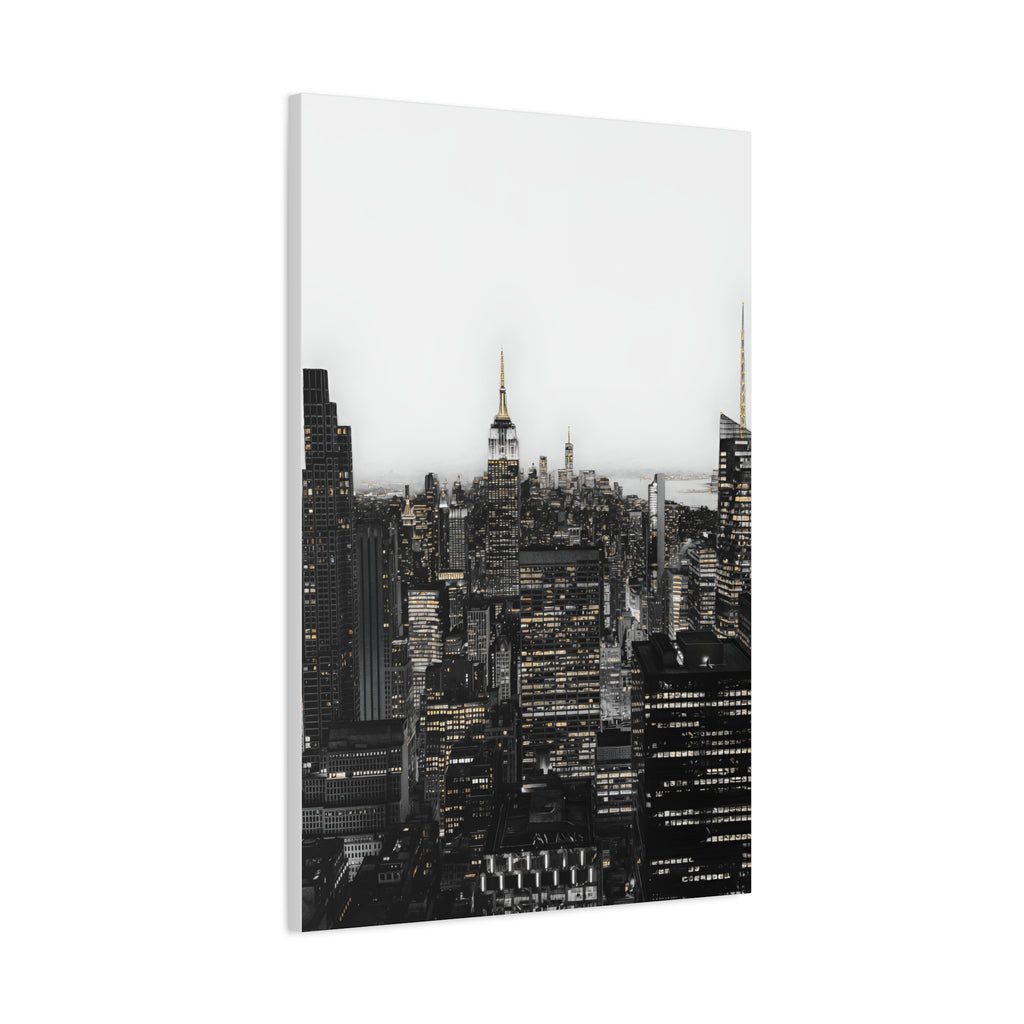 Matte Stretched Canvas Print — Black & White New York City Skyline