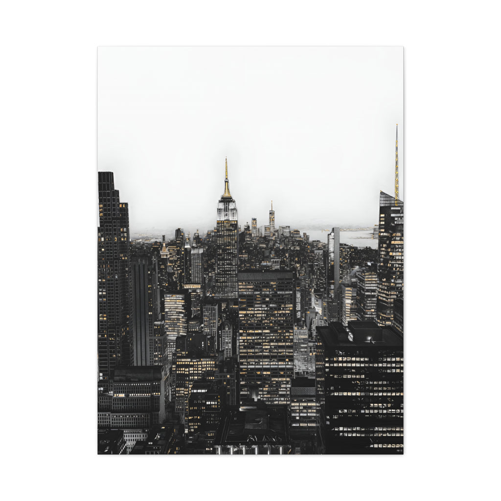 Matte Stretched Canvas Print — Black & White New York City Skyline