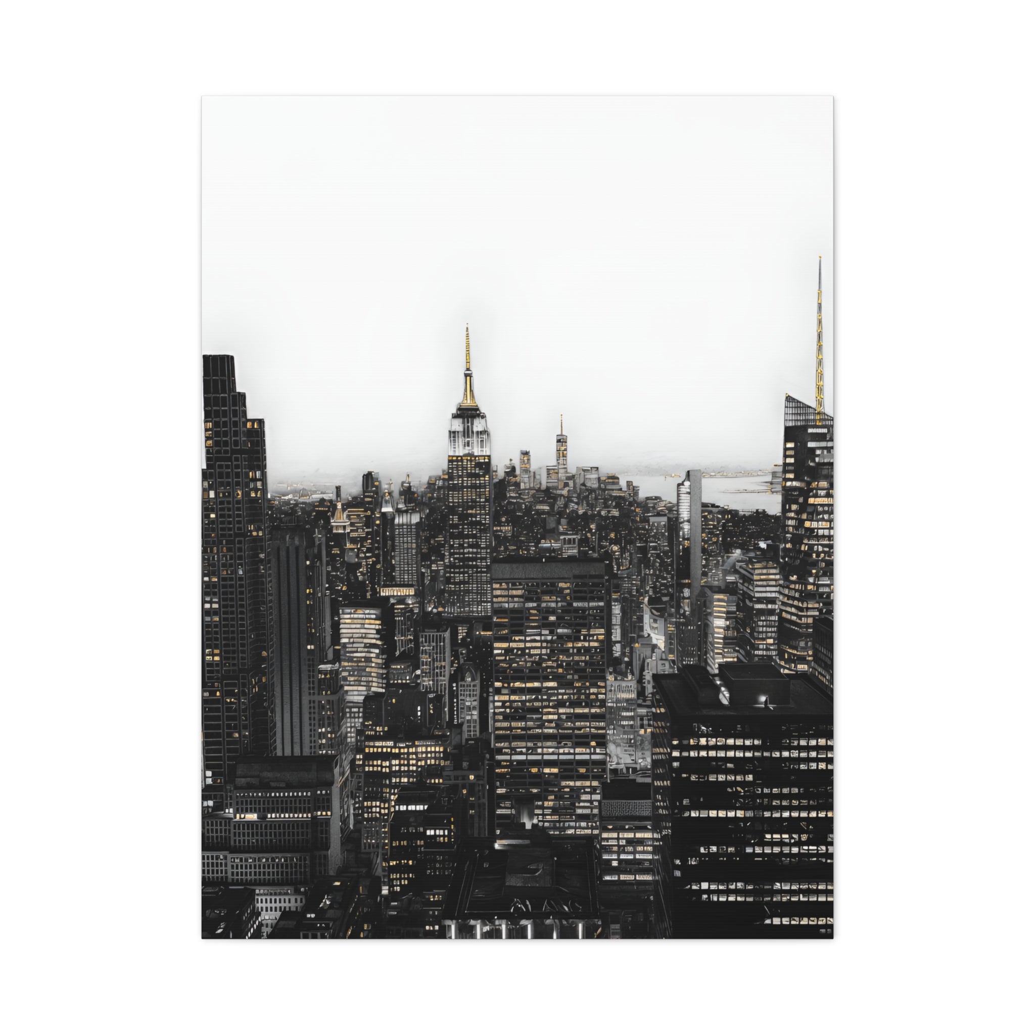 Matte Stretched Canvas Print — Black & White New York City Skyline