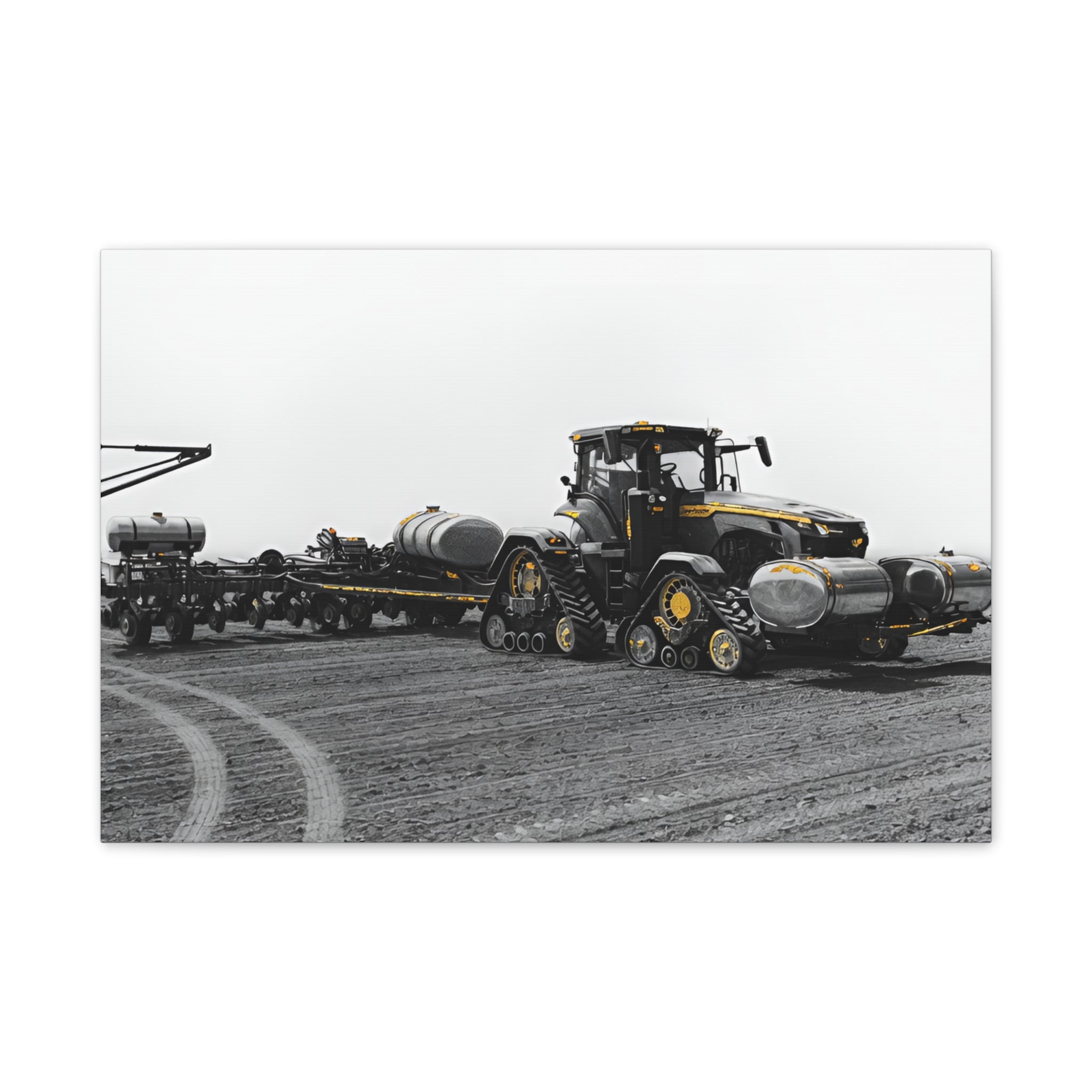Agricultural Tractor Canvas Print – Black & White Farm Machinery Wall Art