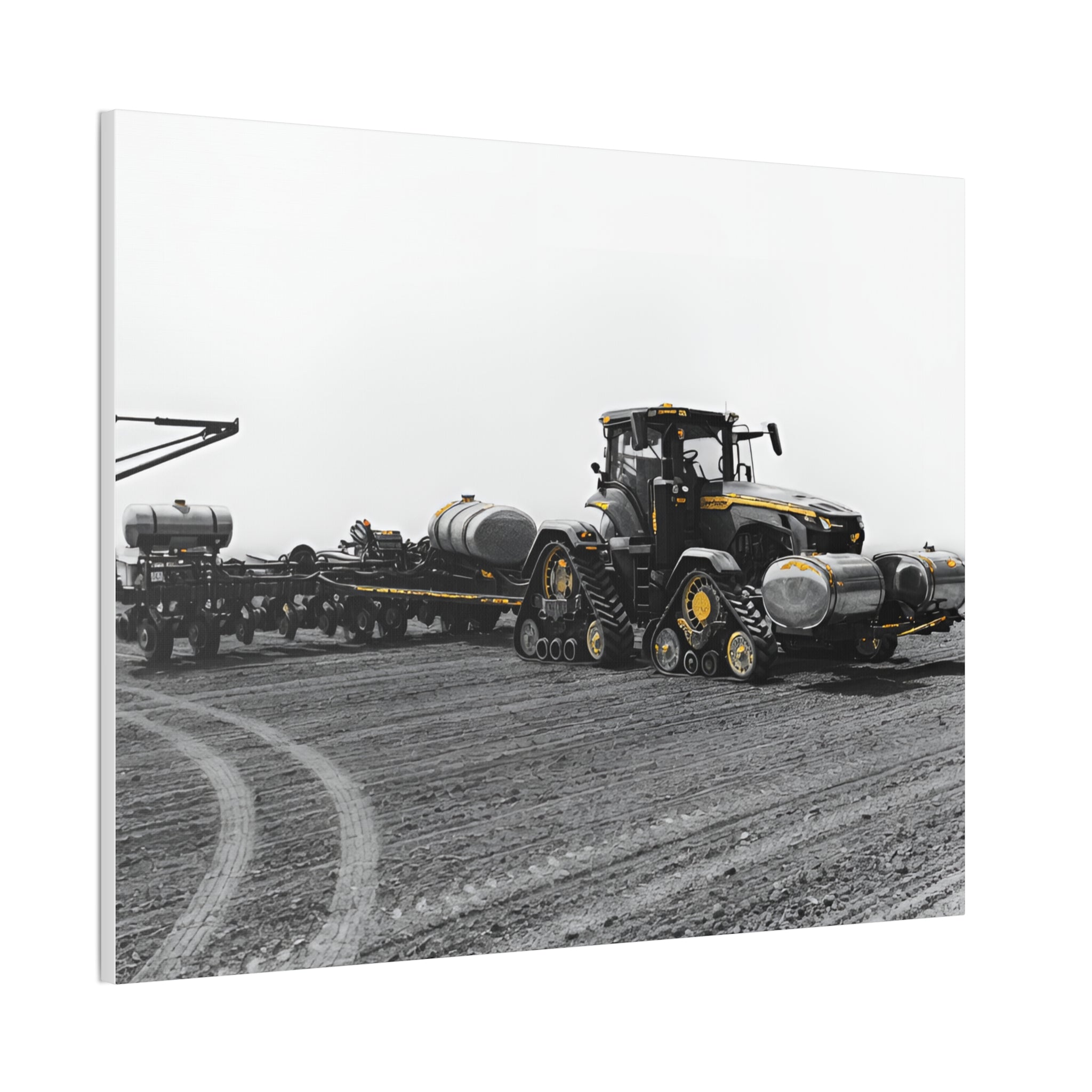 Agricultural Tractor Canvas Print – Black & White Farm Machinery Wall Art