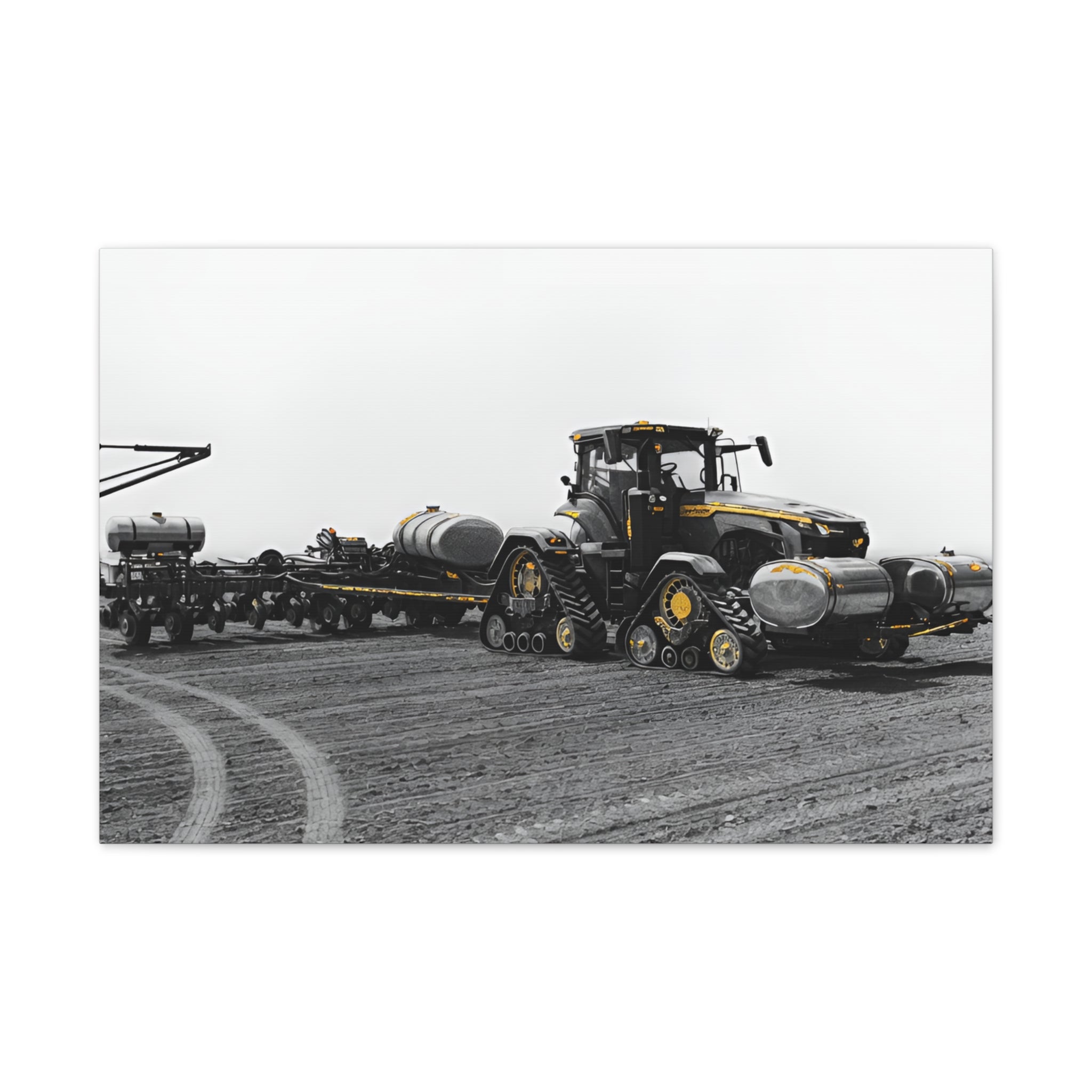 Agricultural Tractor Canvas Print – Black & White Farm Machinery Wall Art